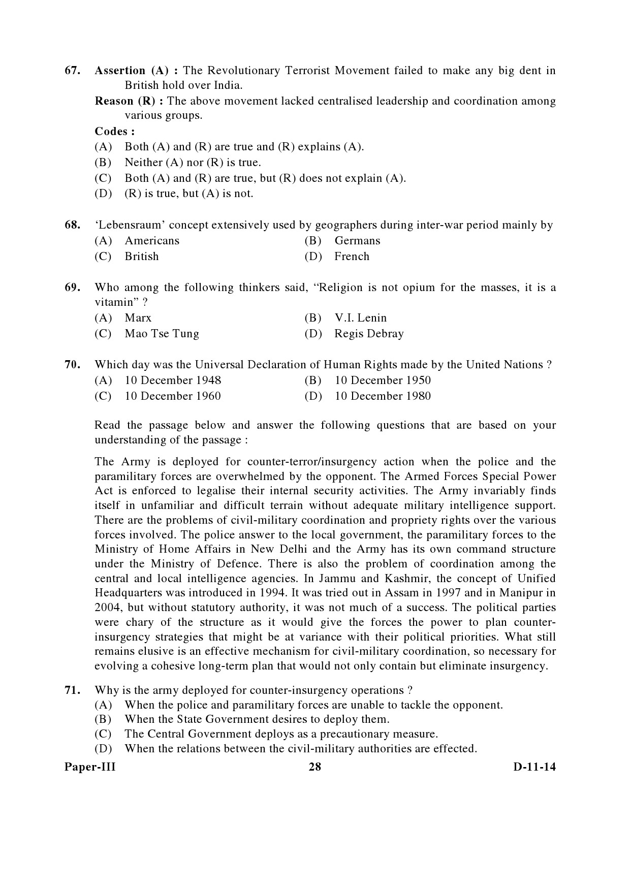 UGC NET Defence and Strategic Studies Question Paper III December 2014 28