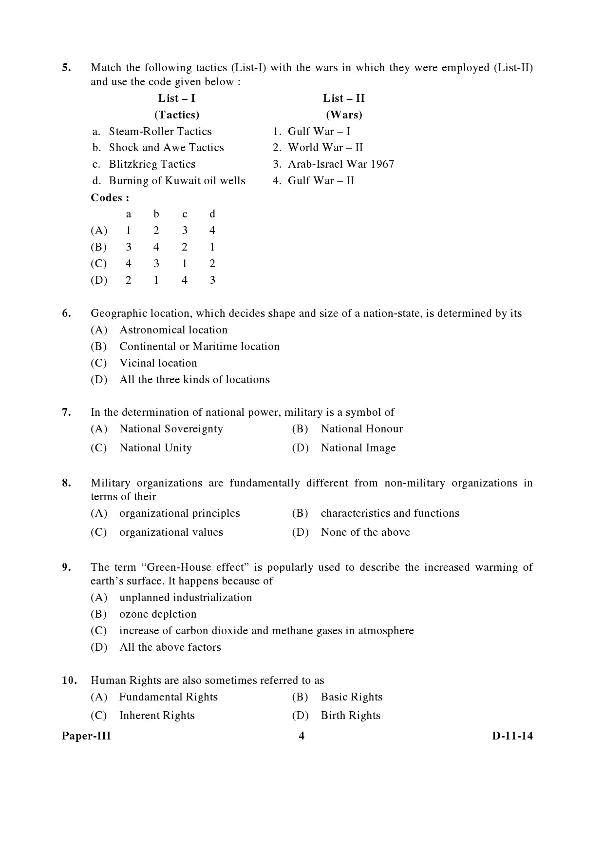 UGC NET Defence and Strategic Studies Question Paper III December 2014 4