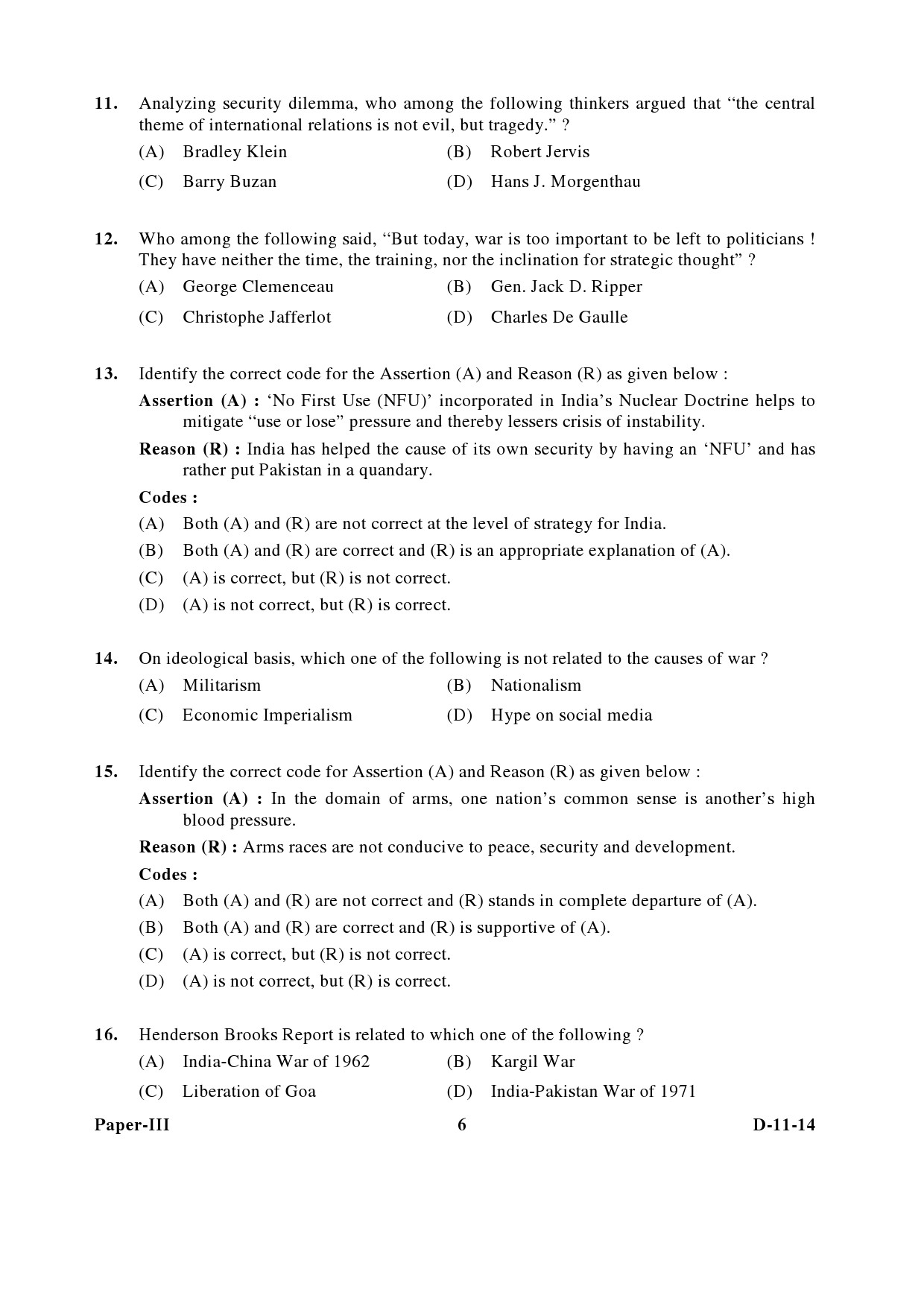 UGC NET Defence and Strategic Studies Question Paper III December 2014 6