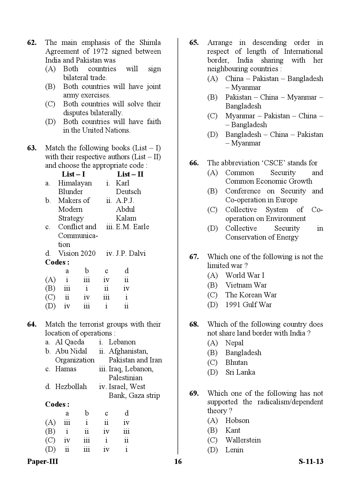 UGC NET Defence and Strategic Studies Question Paper III Exam September 2013 16