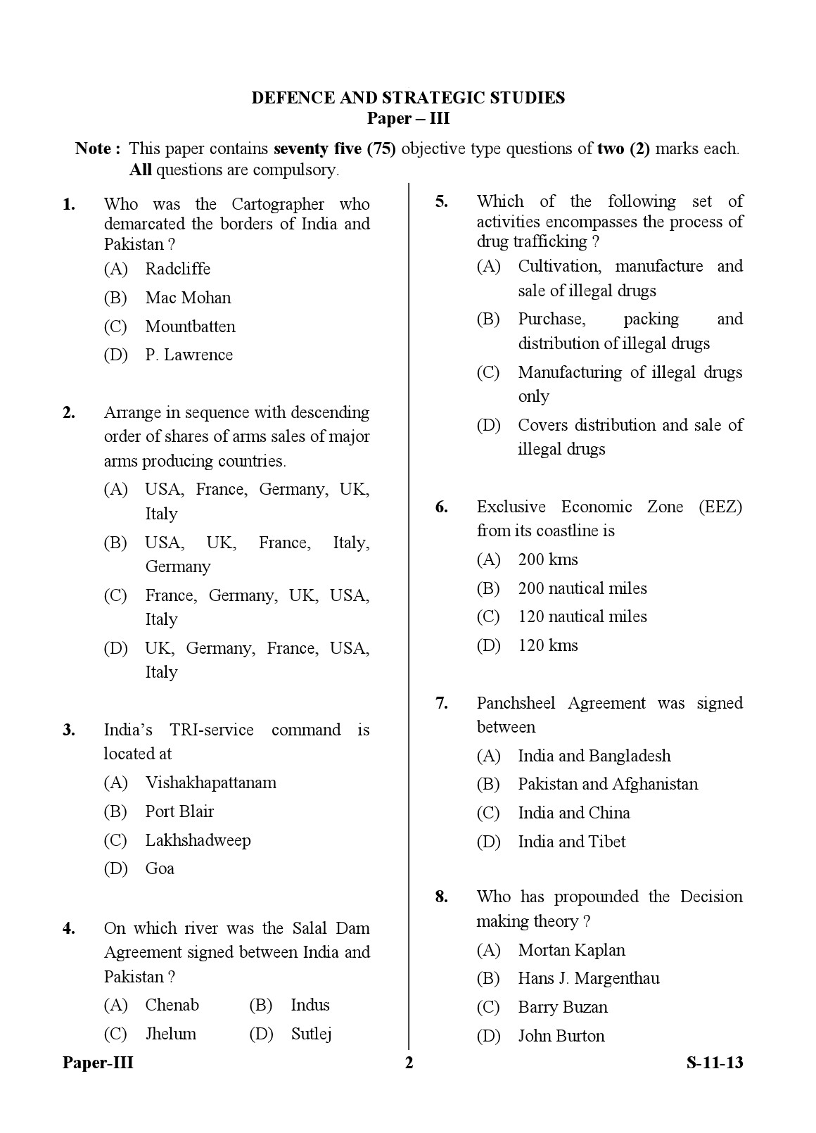 UGC NET Defence and Strategic Studies Question Paper III Exam September 2013 2