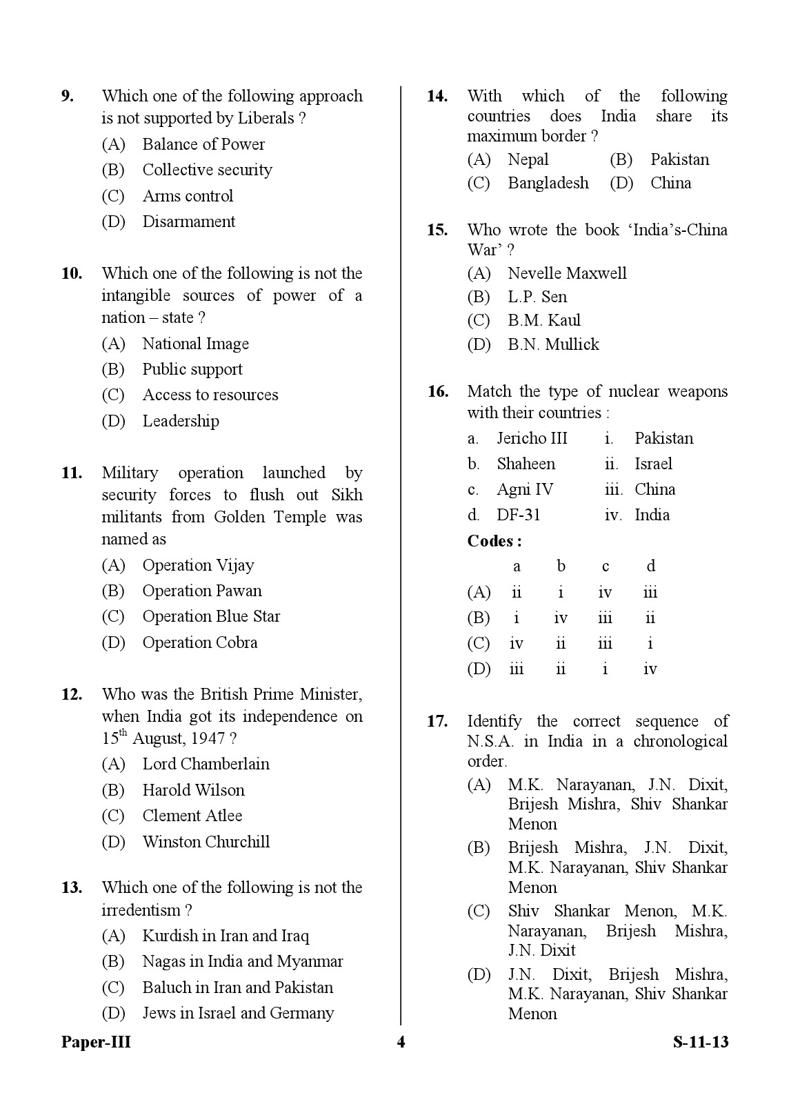 UGC NET Defence and Strategic Studies Question Paper III Exam September 2013 4