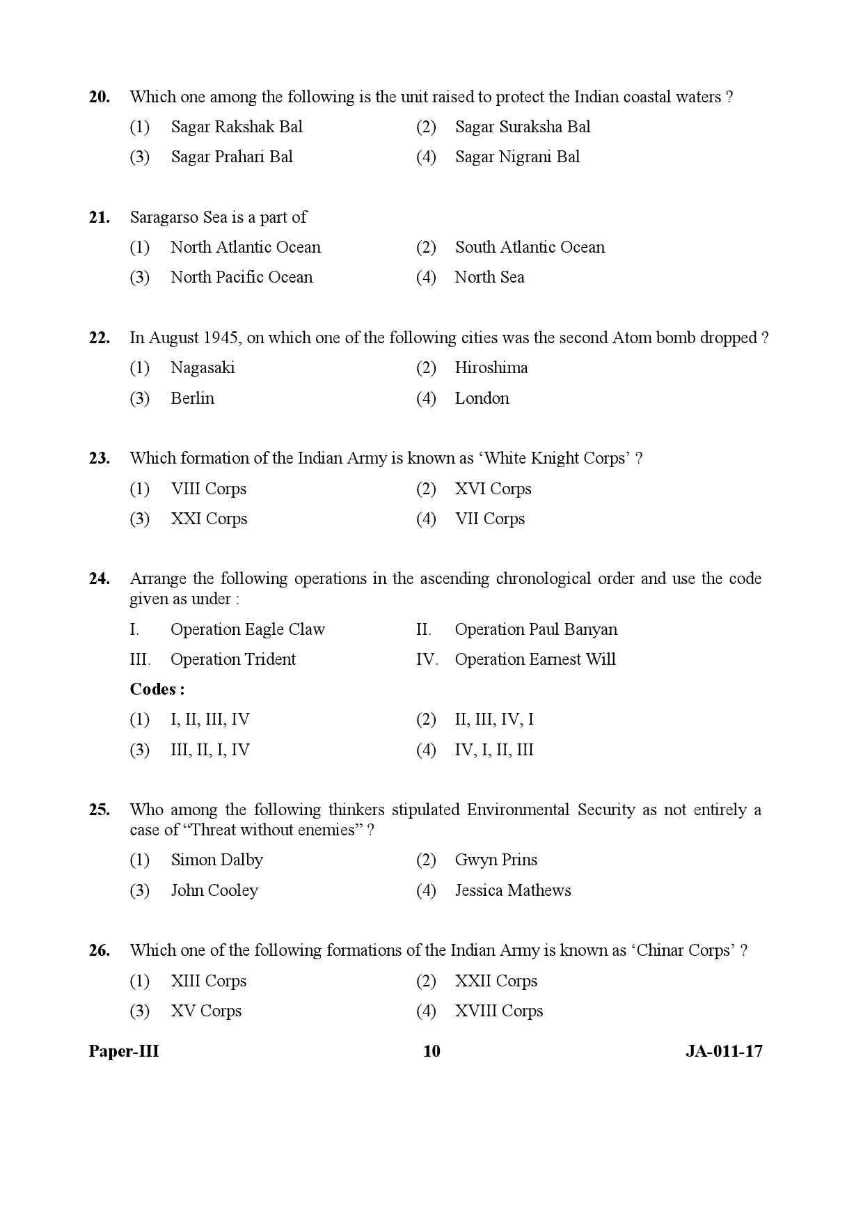 UGC NET Defence and Strategic Studies Question Paper III January 2017 10