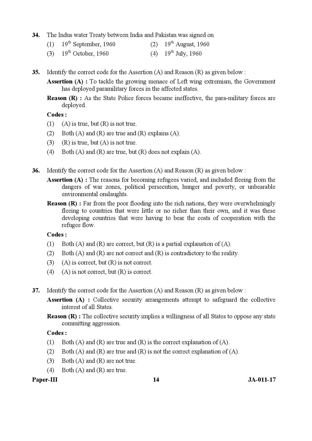 UGC NET Defence and Strategic Studies Question Paper III January 2017 14