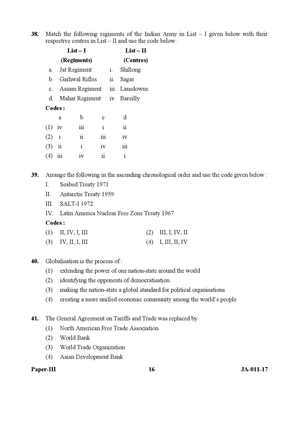 UGC NET Defence and Strategic Studies Question Paper III January 2017 16