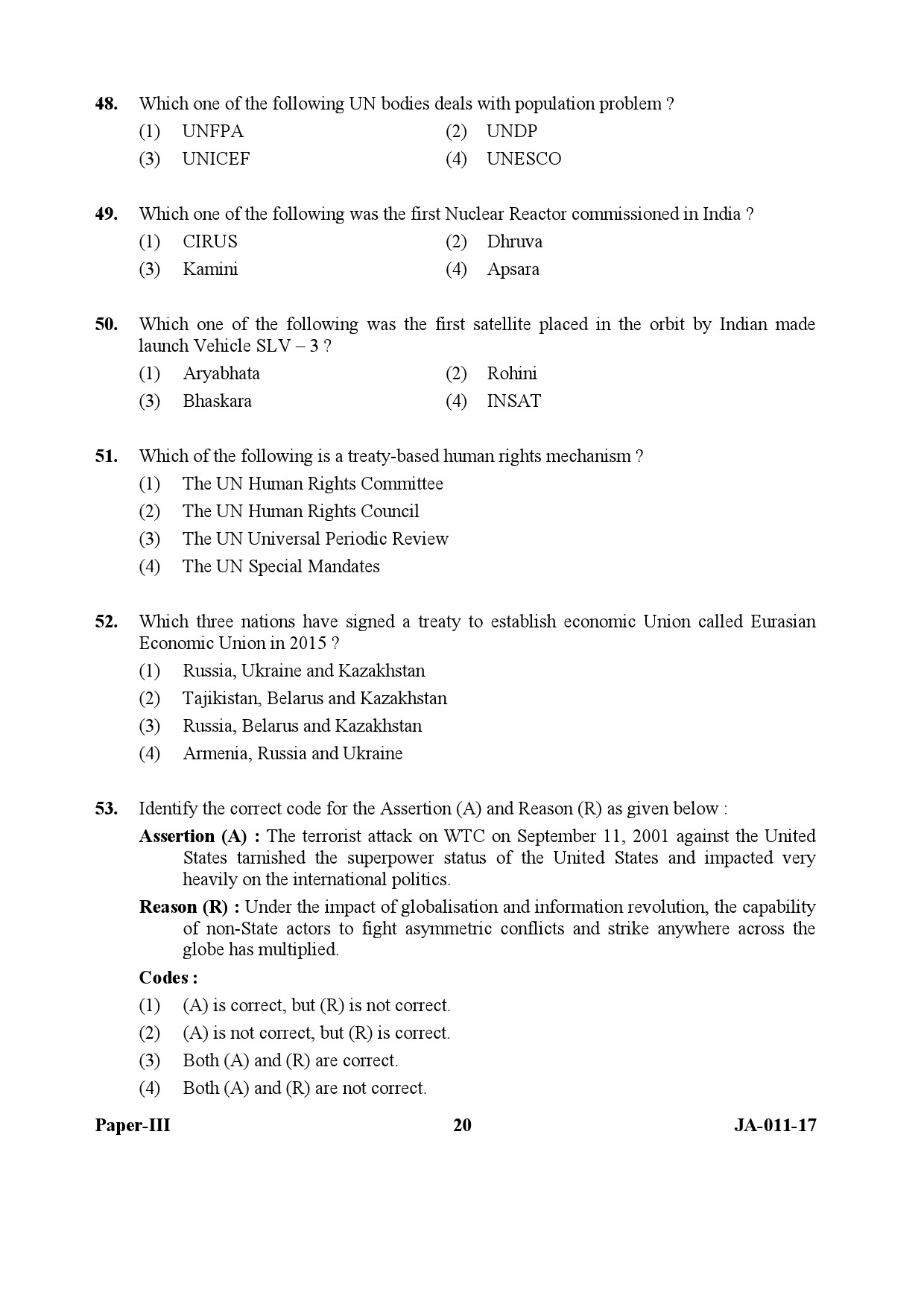 UGC NET Defence and Strategic Studies Question Paper III January 2017 20