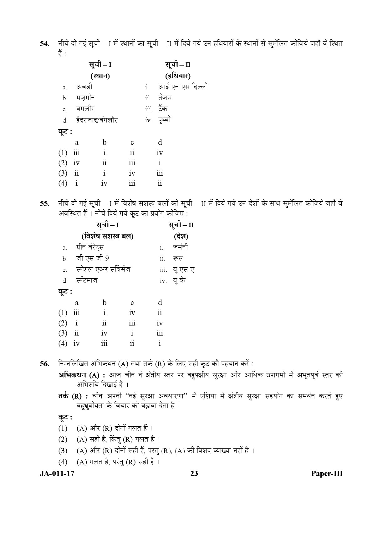 UGC NET Defence and Strategic Studies Question Paper III January 2017 23