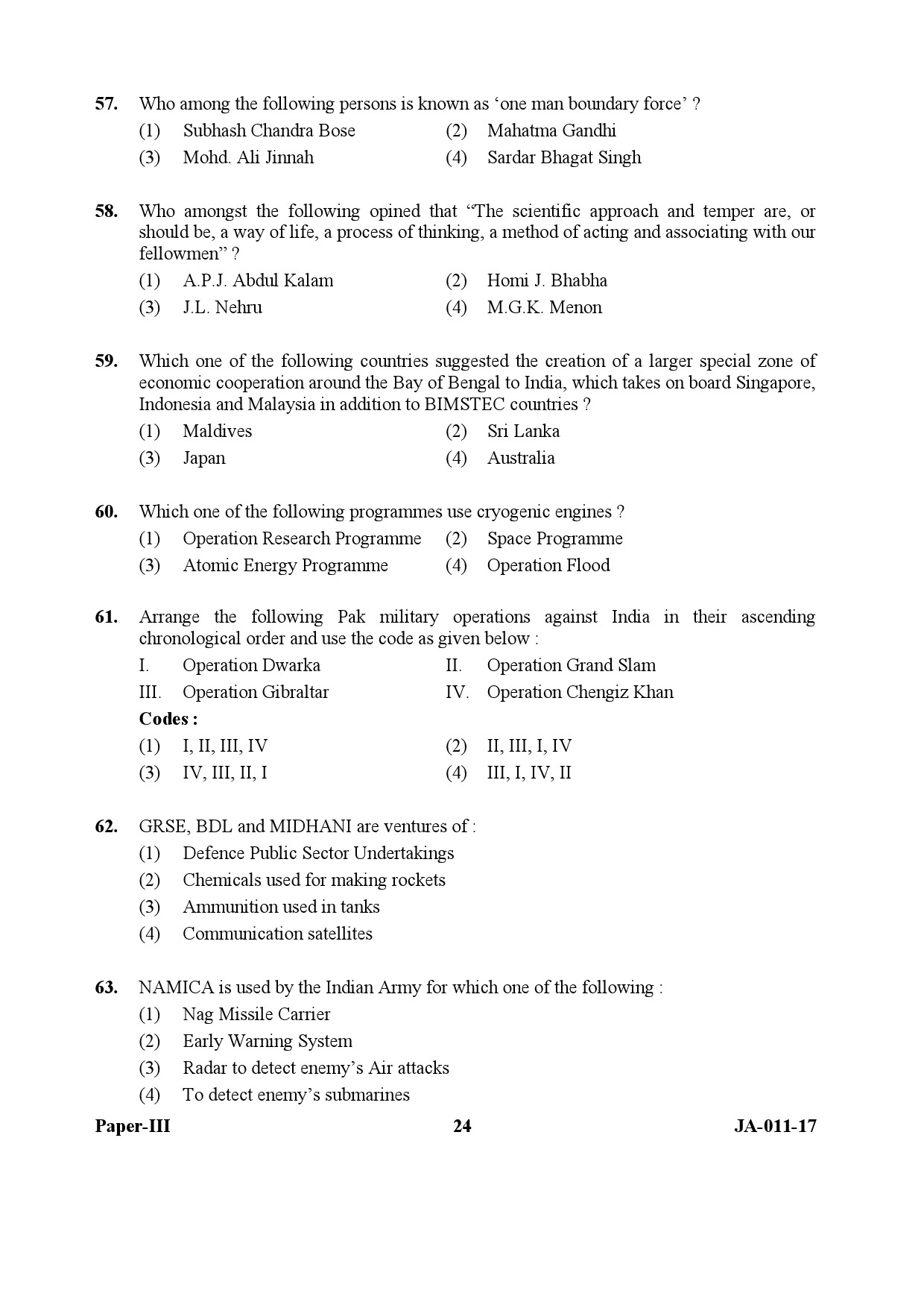 UGC NET Defence and Strategic Studies Question Paper III January 2017 24