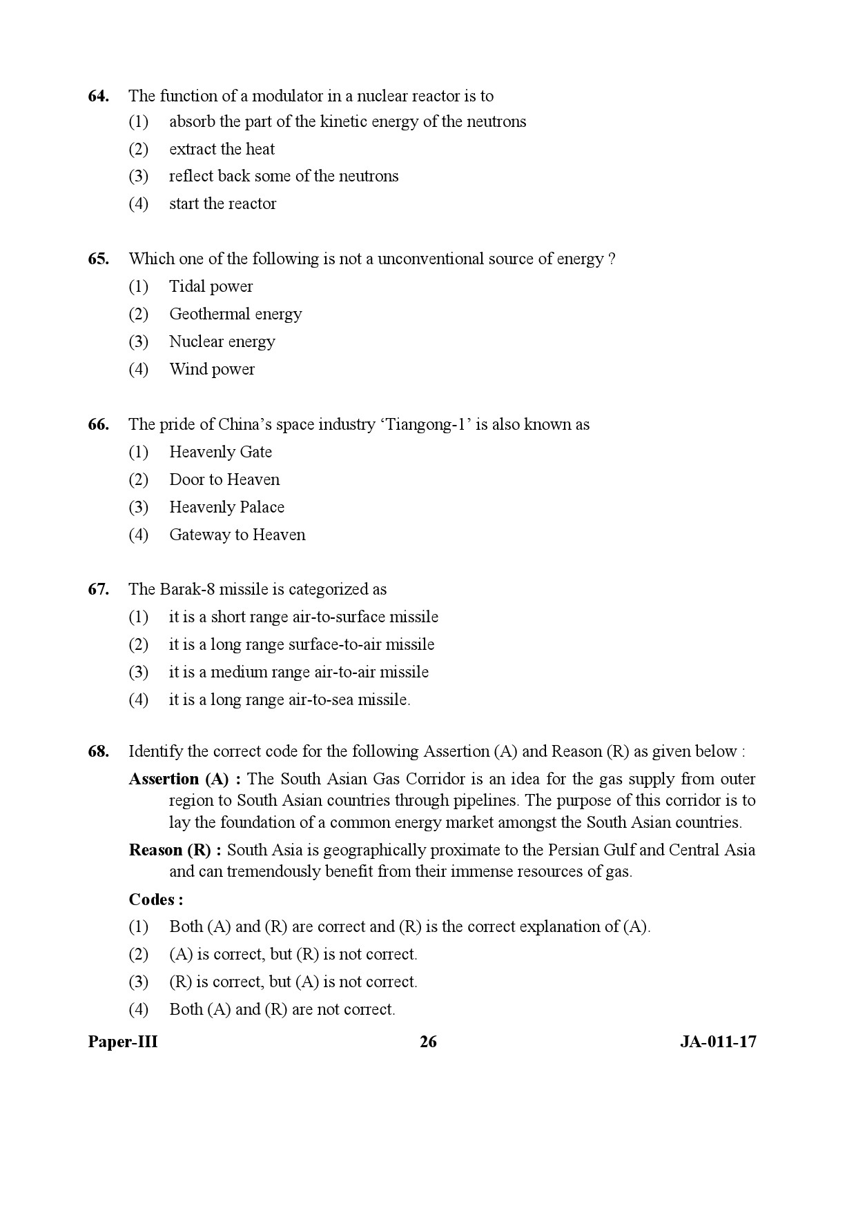 UGC NET Defence and Strategic Studies Question Paper III January 2017 26