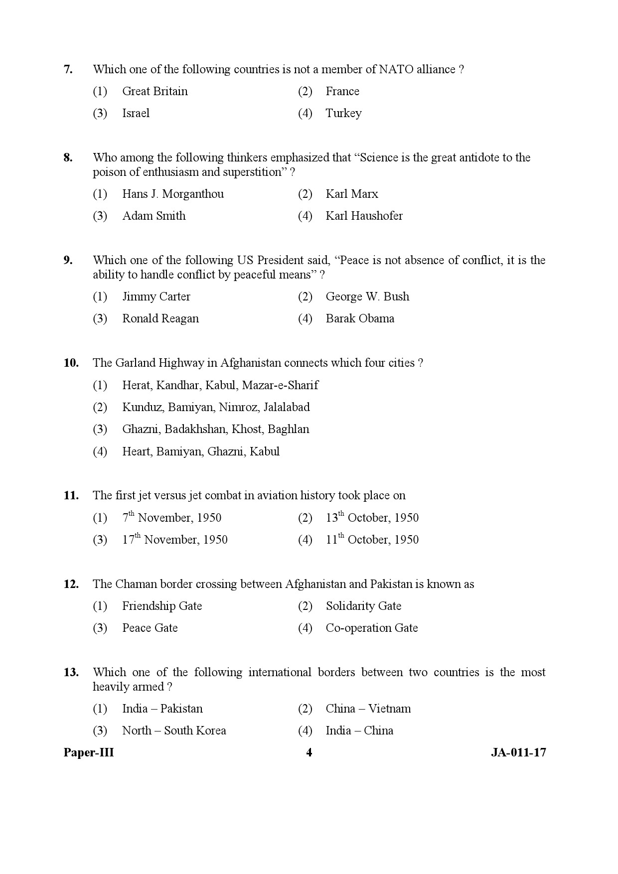 UGC NET Defence and Strategic Studies Question Paper III January 2017 4