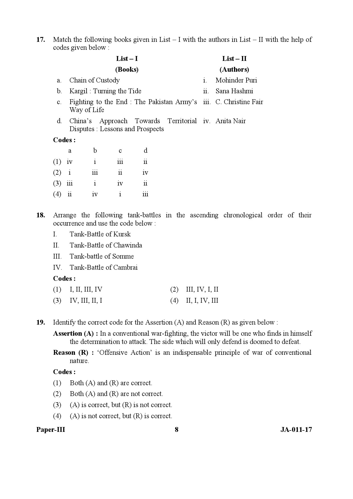 UGC NET Defence and Strategic Studies Question Paper III January 2017 8