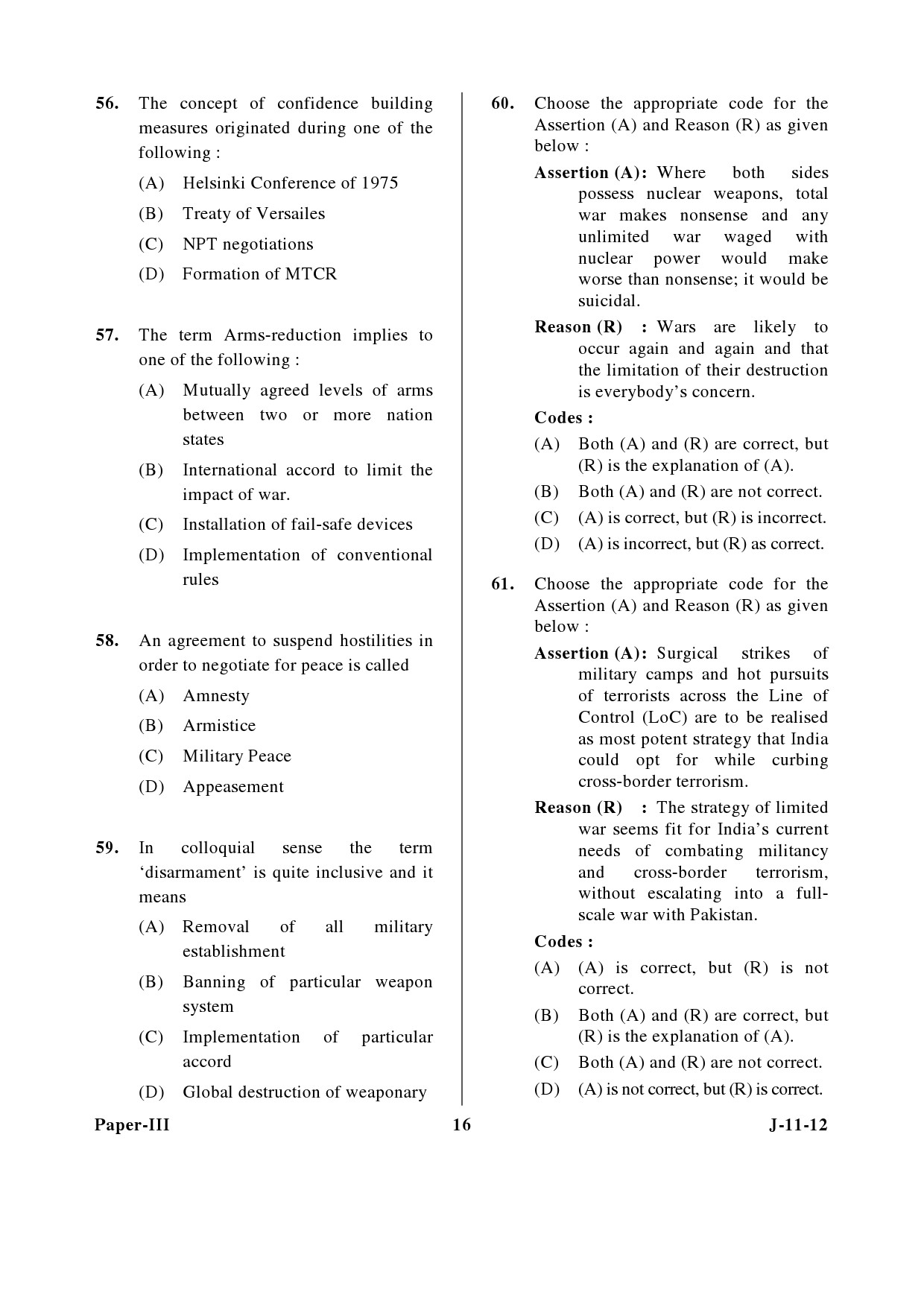 UGC NET Defence and Strategic Studies Question Paper III June 2012 16