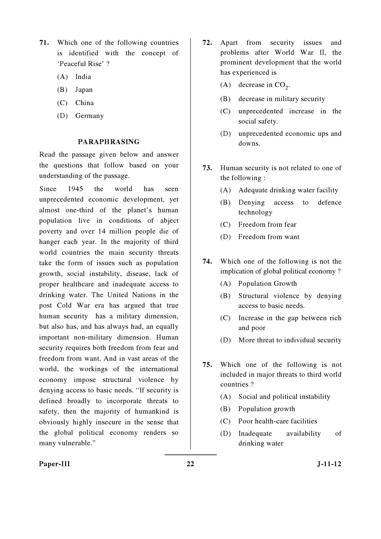 UGC NET Defence and Strategic Studies Question Paper III June 2012 22