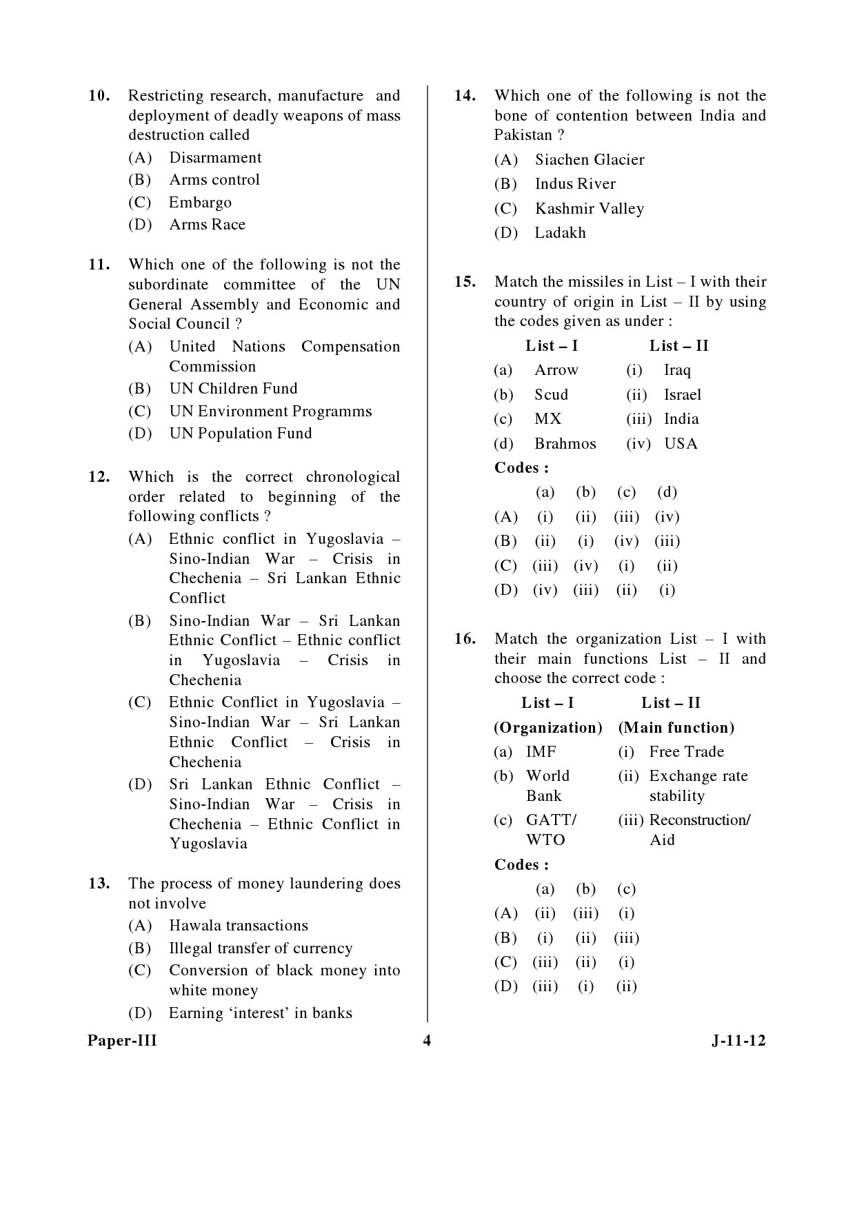 UGC NET Defence and Strategic Studies Question Paper III June 2012 4