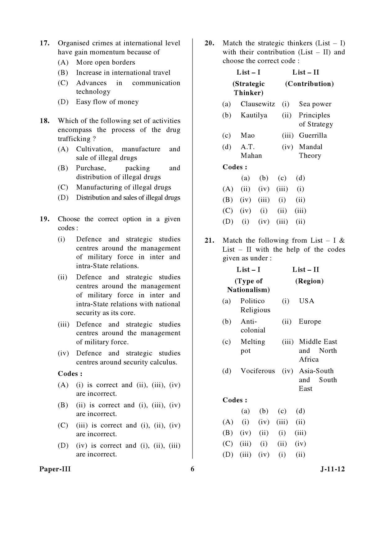 UGC NET Defence and Strategic Studies Question Paper III June 2012 6