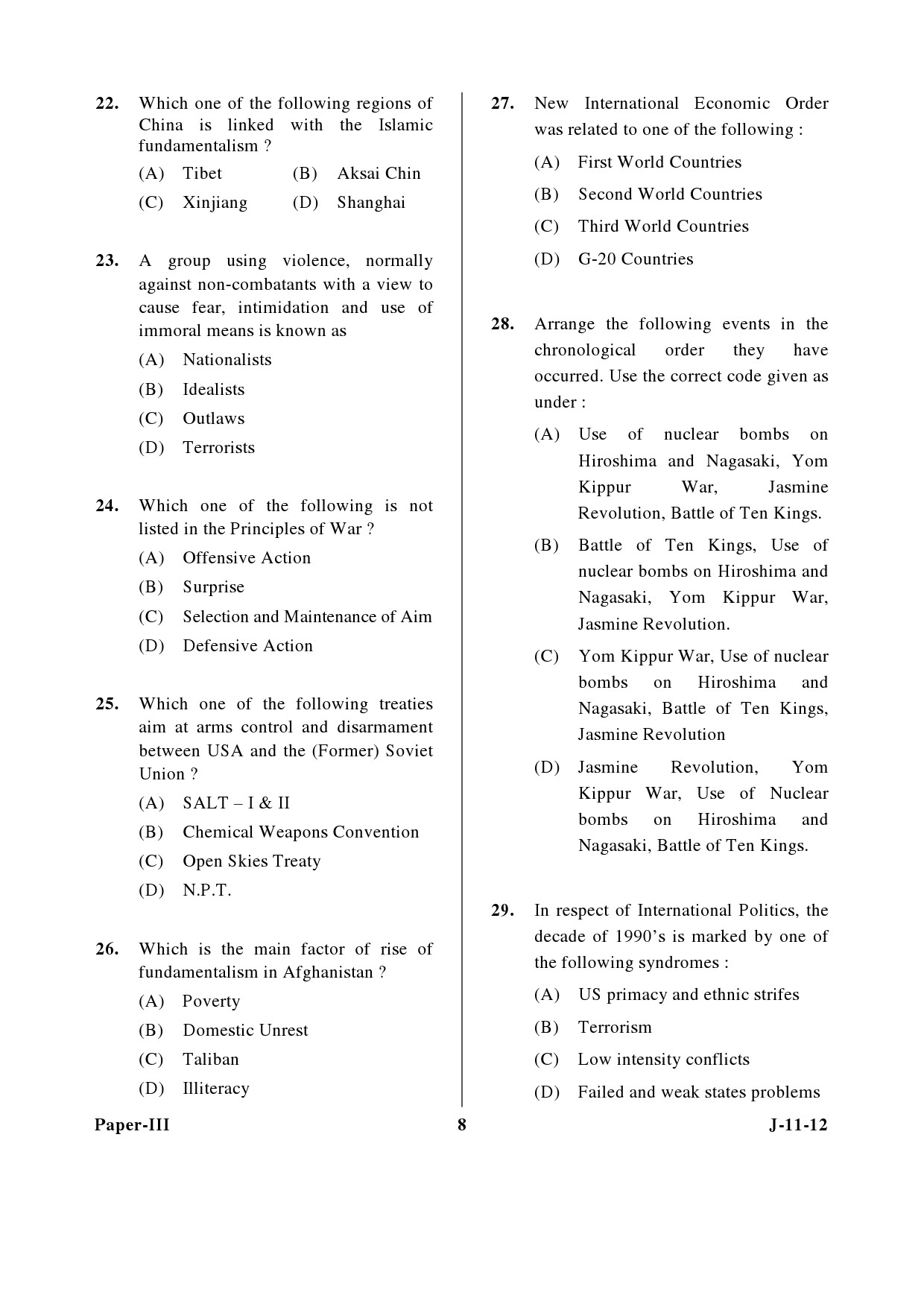 UGC NET Defence and Strategic Studies Question Paper III June 2012 8