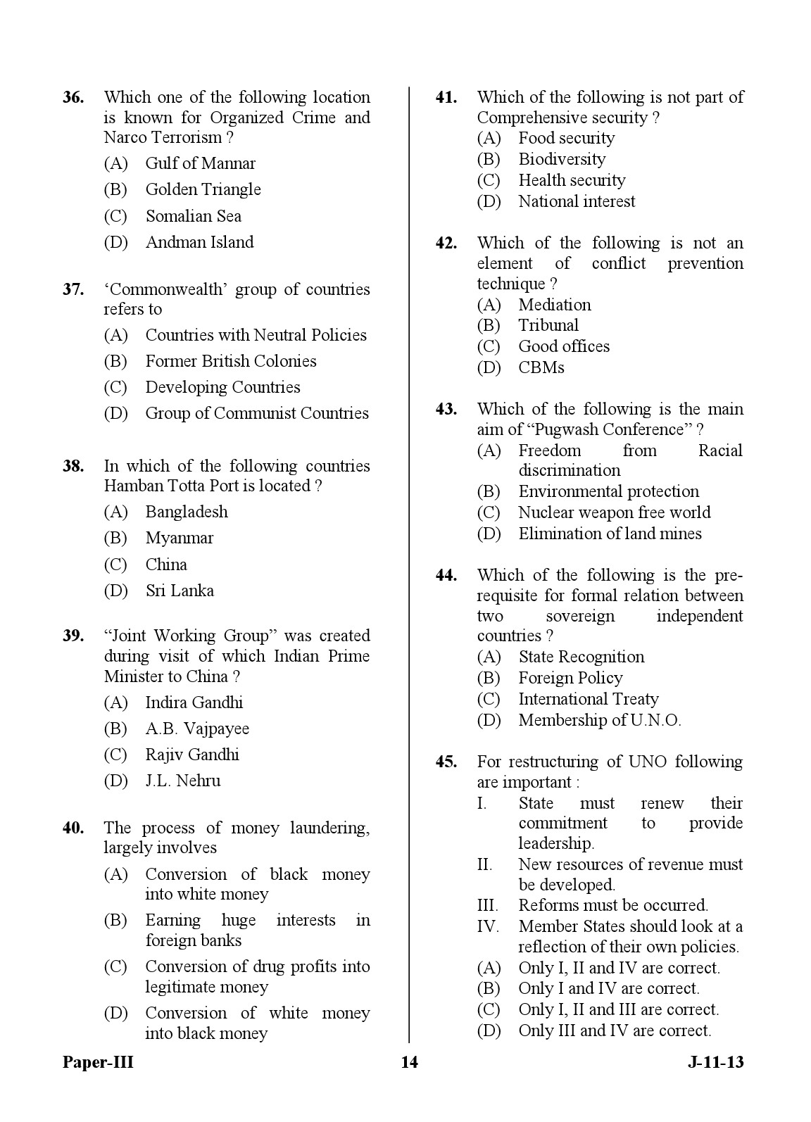 UGC NET Defence and Strategic Studies Question Paper III June 2013 14