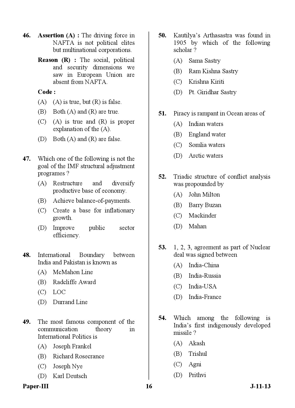 UGC NET Defence and Strategic Studies Question Paper III June 2013 16