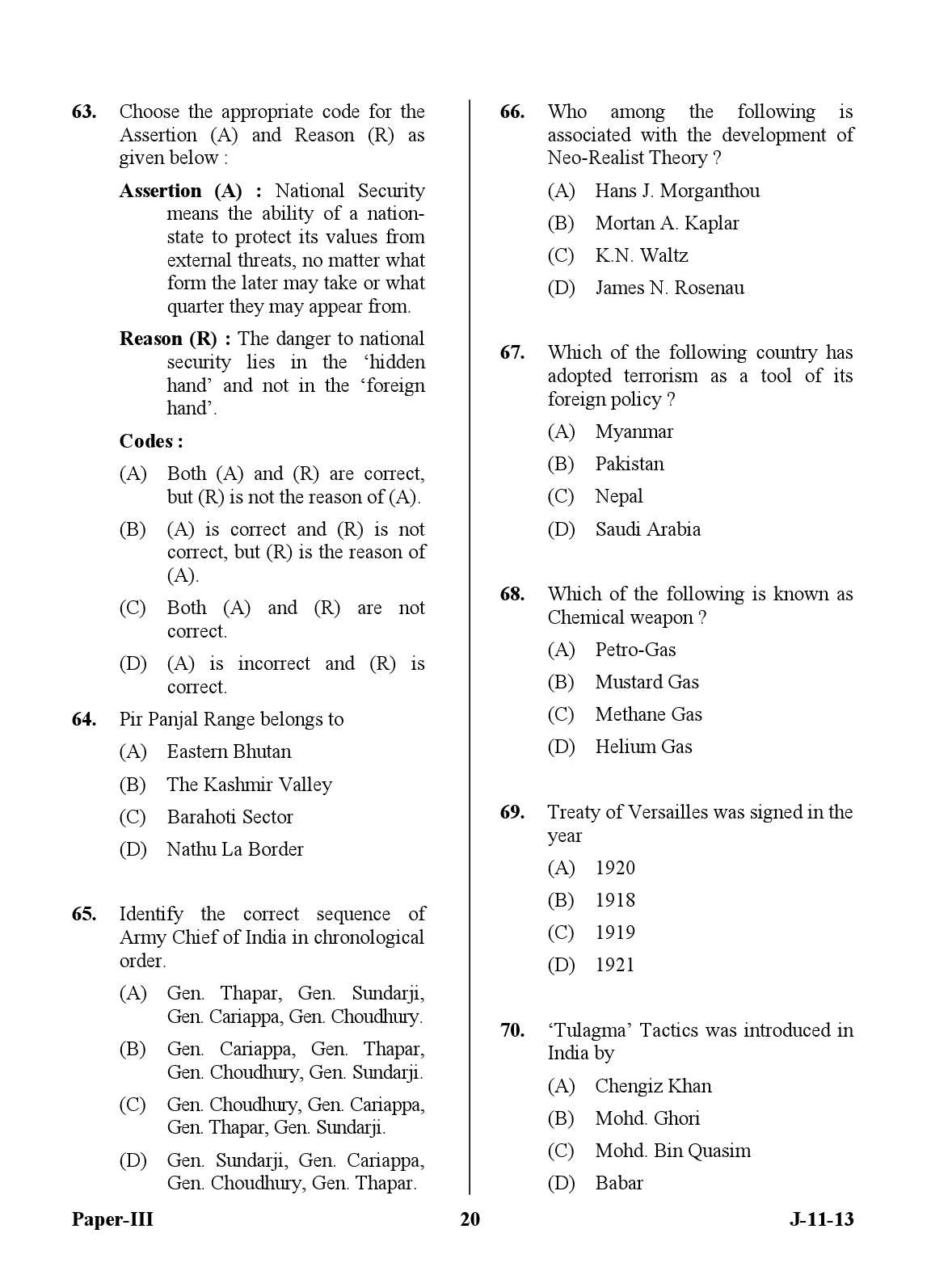 UGC NET Defence and Strategic Studies Question Paper III June 2013 20