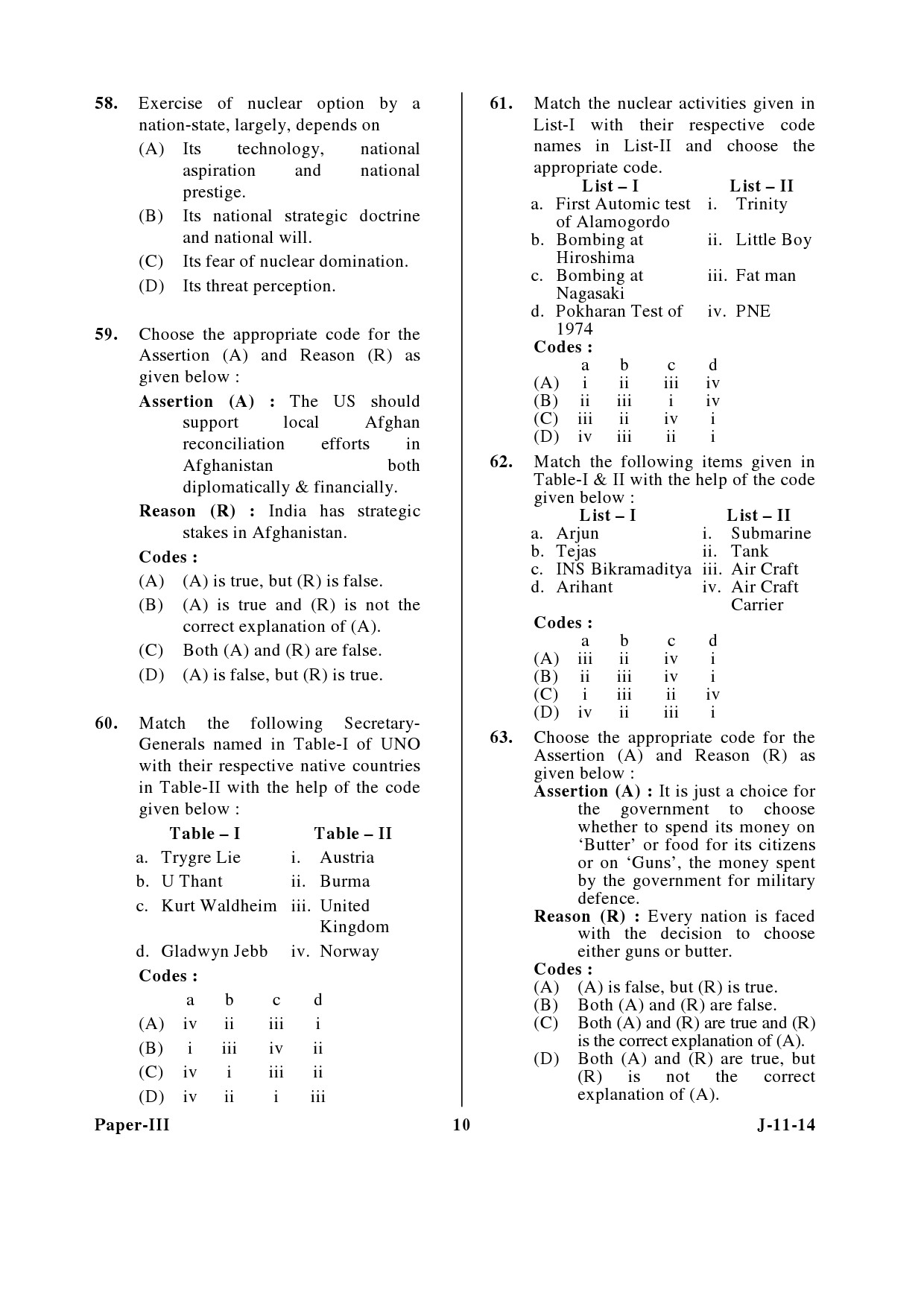 UGC NET Defence and Strategic Studies Question Paper III June 2014 10