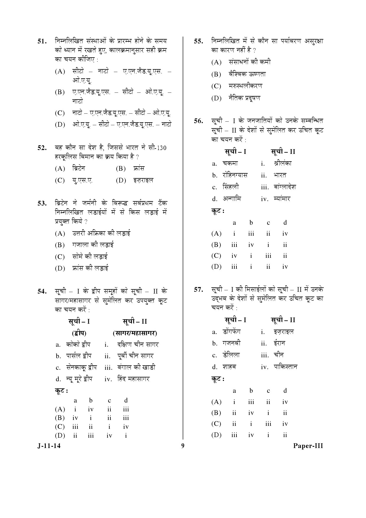 UGC NET Defence and Strategic Studies Question Paper III June 2014 9