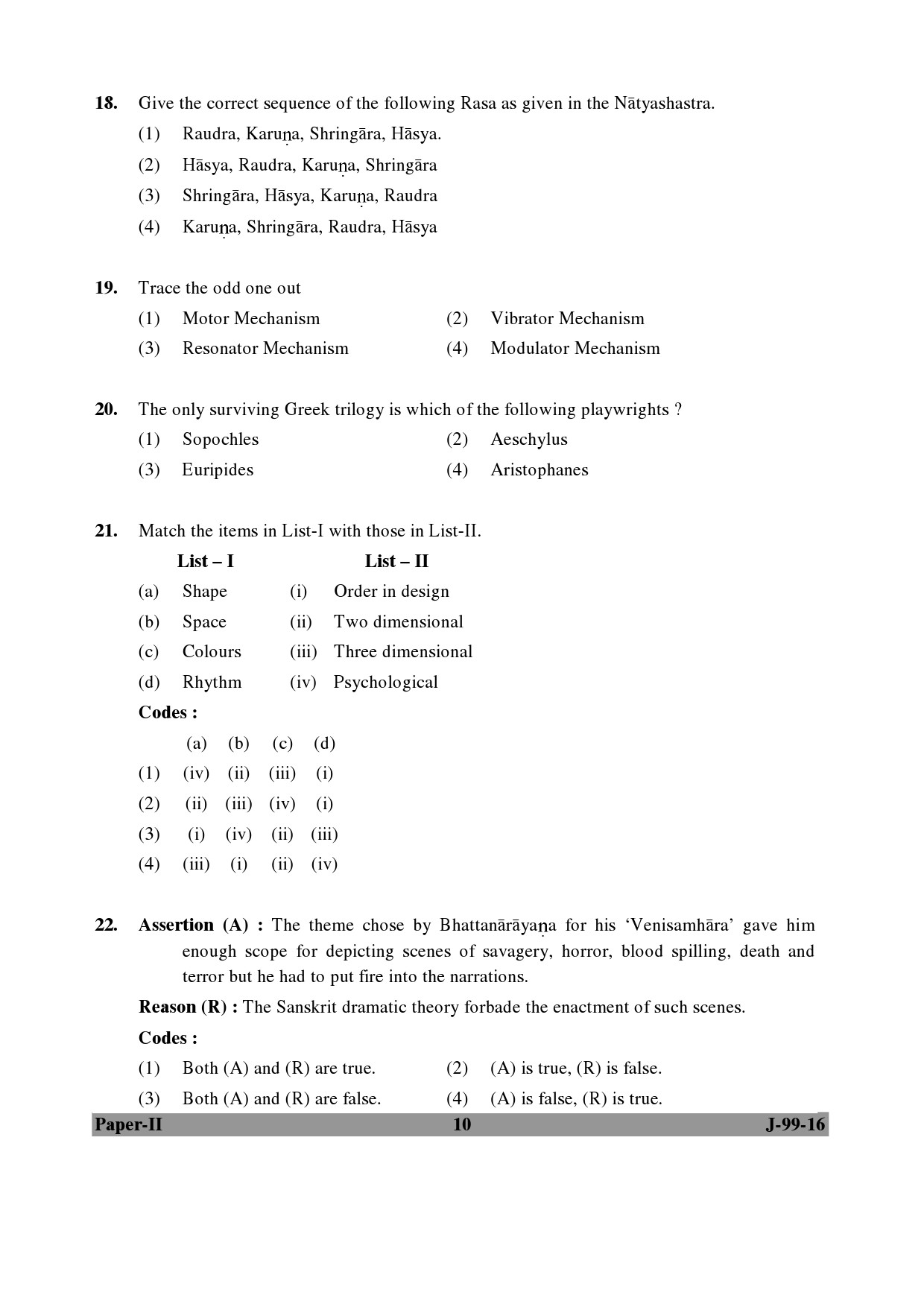 UGC NET Drama and Theatre Question Paper II July 2016 10