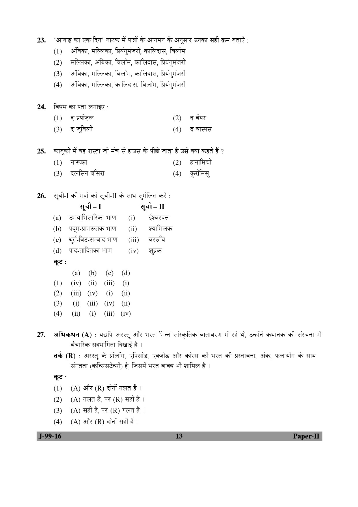 UGC NET Drama and Theatre Question Paper II July 2016 13