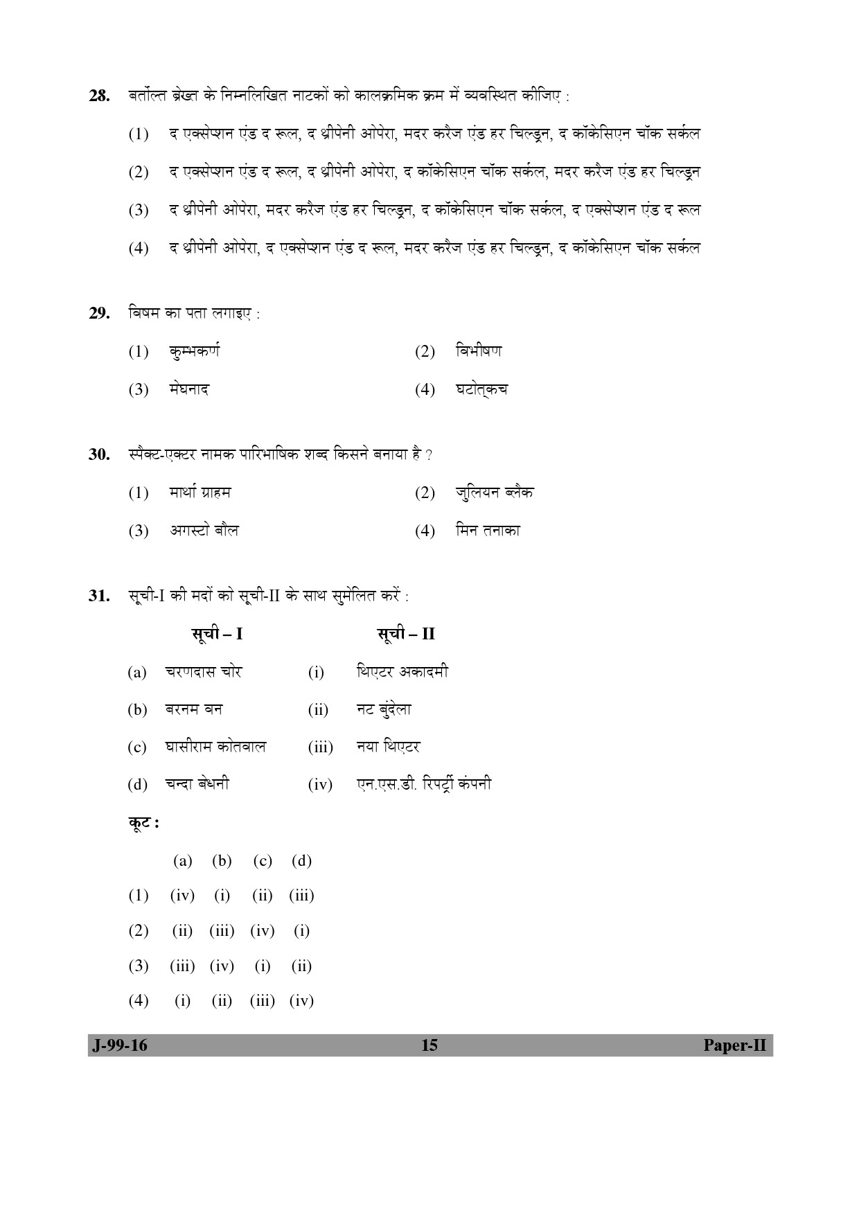 UGC NET Drama and Theatre Question Paper II July 2016 15