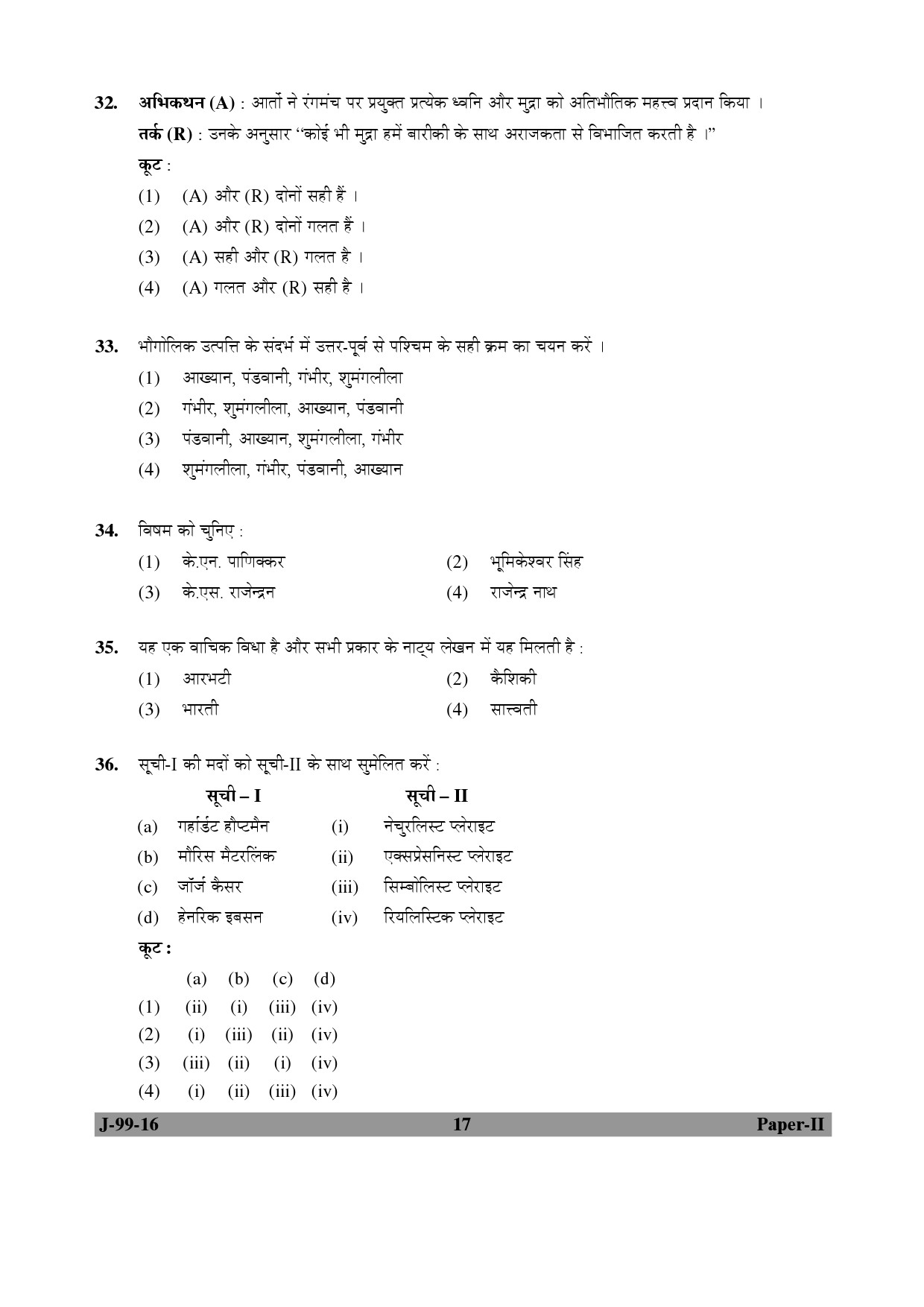 UGC NET Drama and Theatre Question Paper II July 2016 17