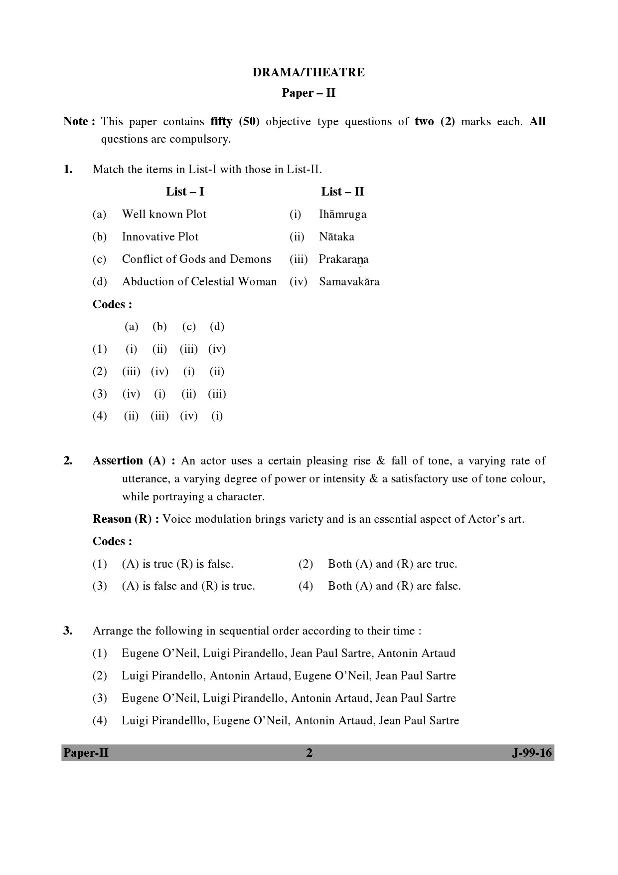 UGC NET Drama and Theatre Question Paper II July 2016 2