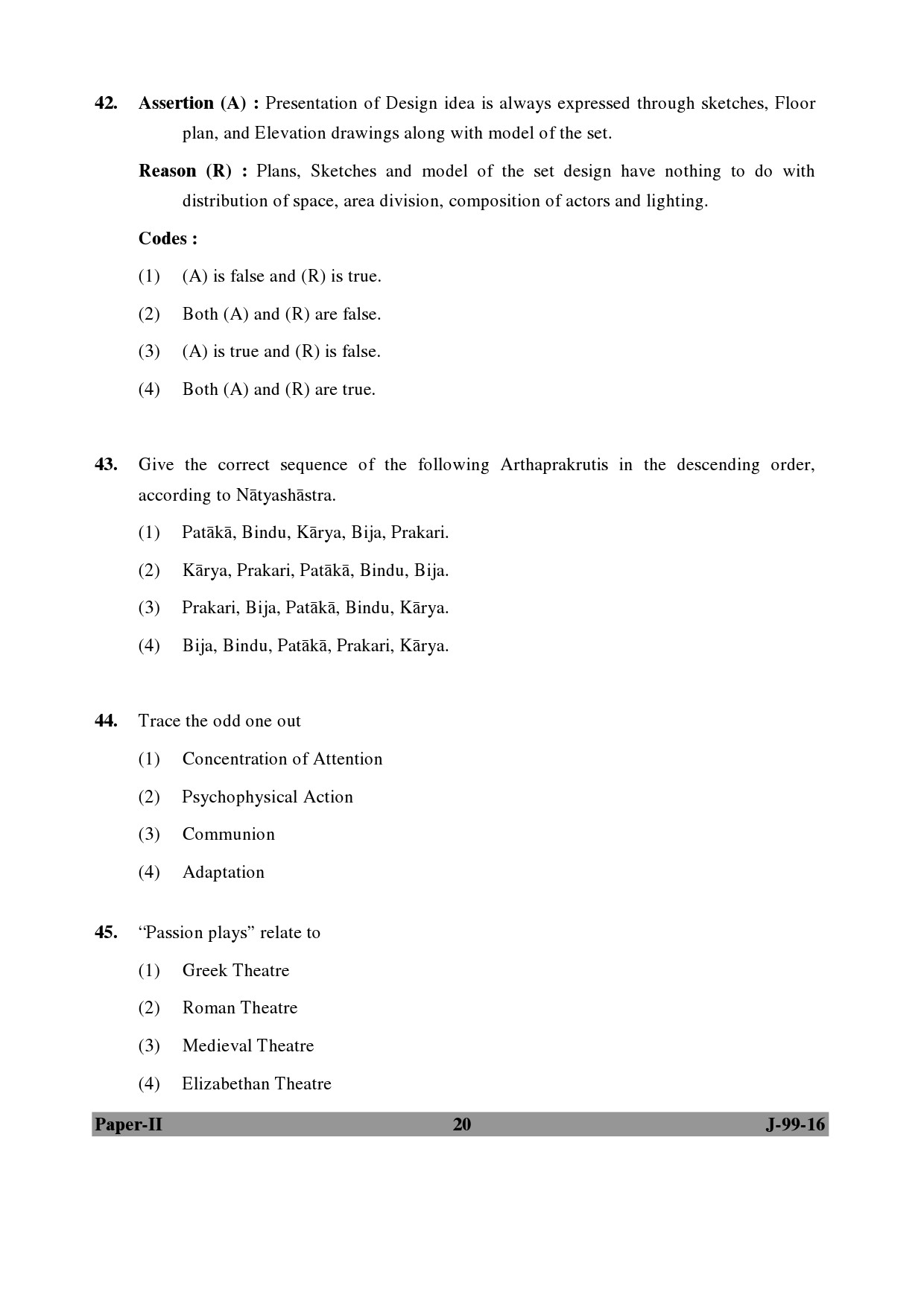 UGC NET Drama and Theatre Question Paper II July 2016 20