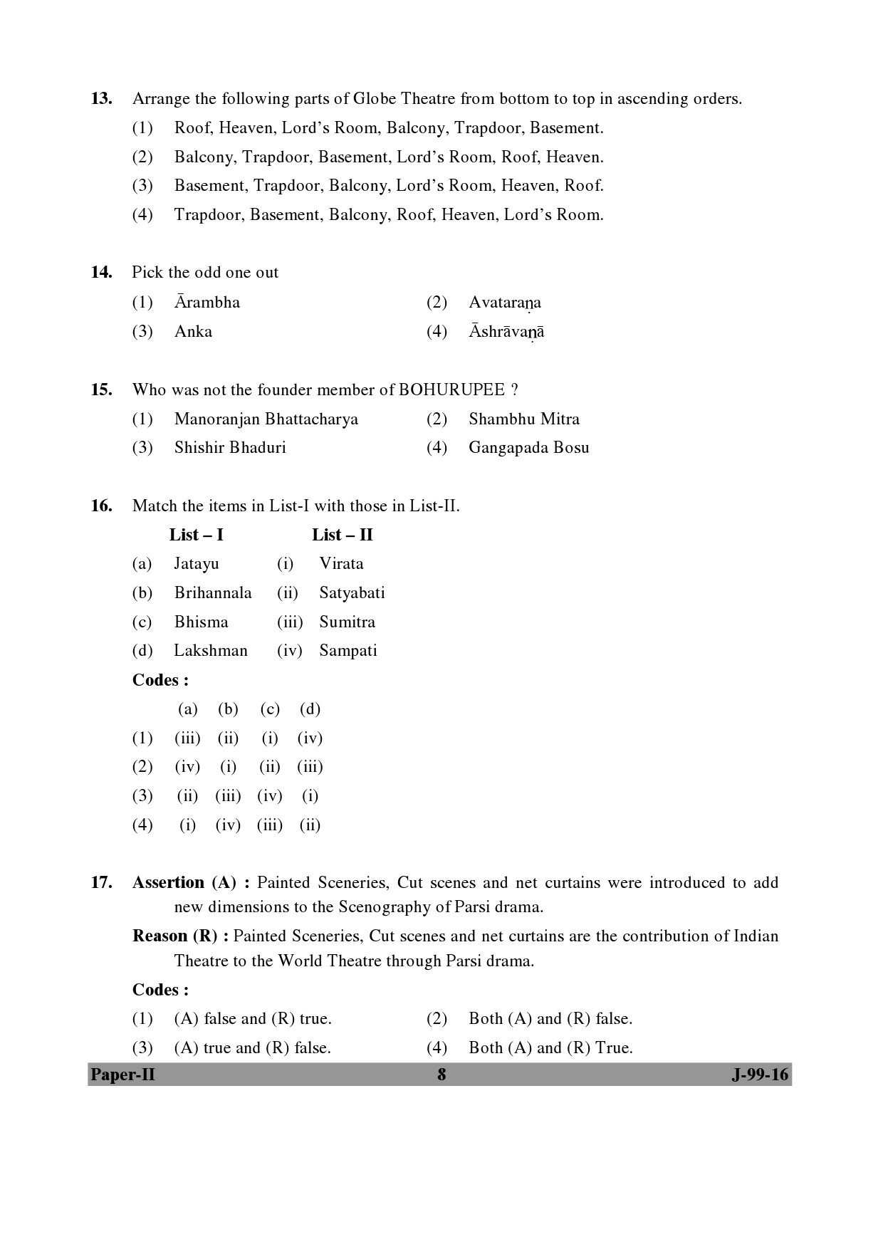 UGC NET Drama and Theatre Question Paper II July 2016 8