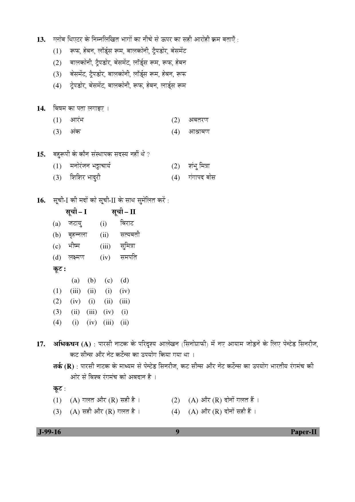 UGC NET Drama and Theatre Question Paper II July 2016 9