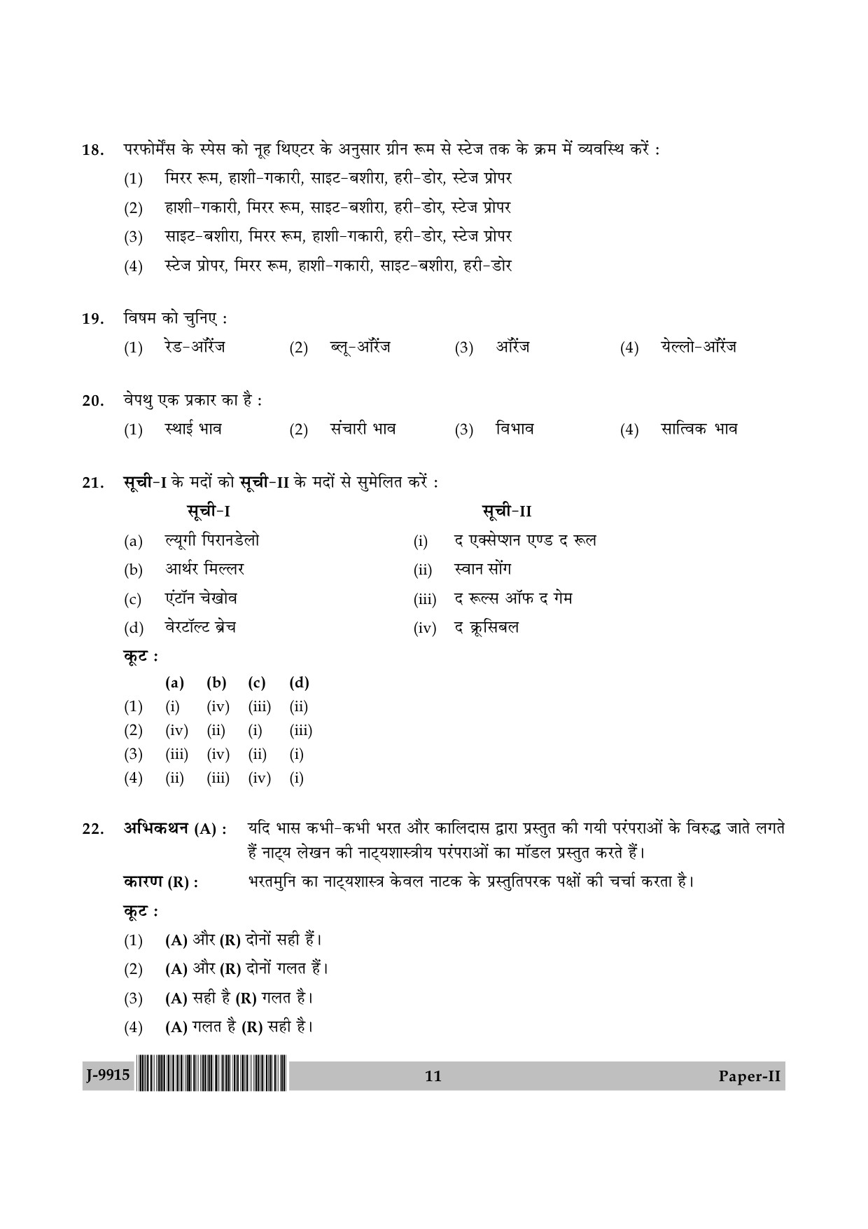 UGC NET Drama and Theatre Question Paper II June 2015 11