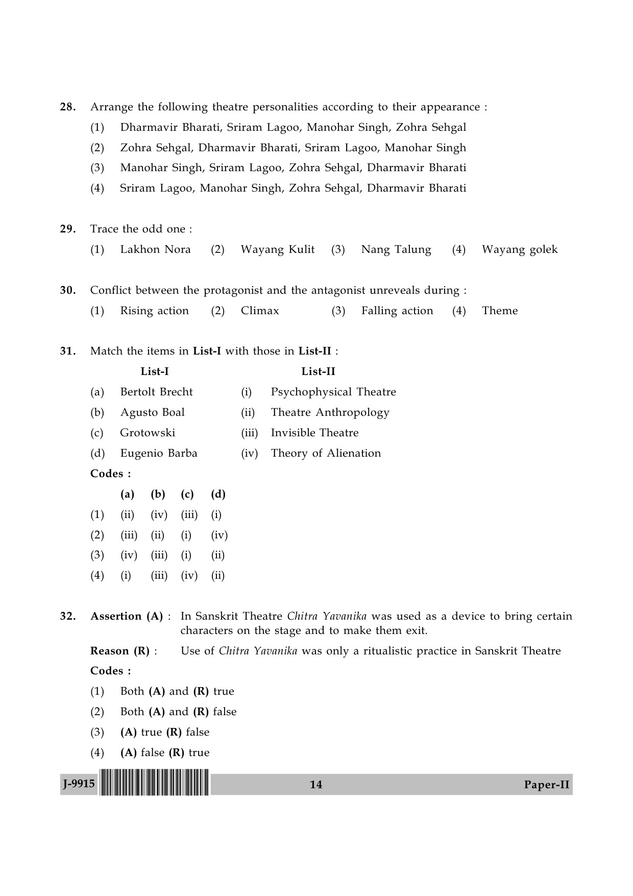 UGC NET Drama and Theatre Question Paper II June 2015 14