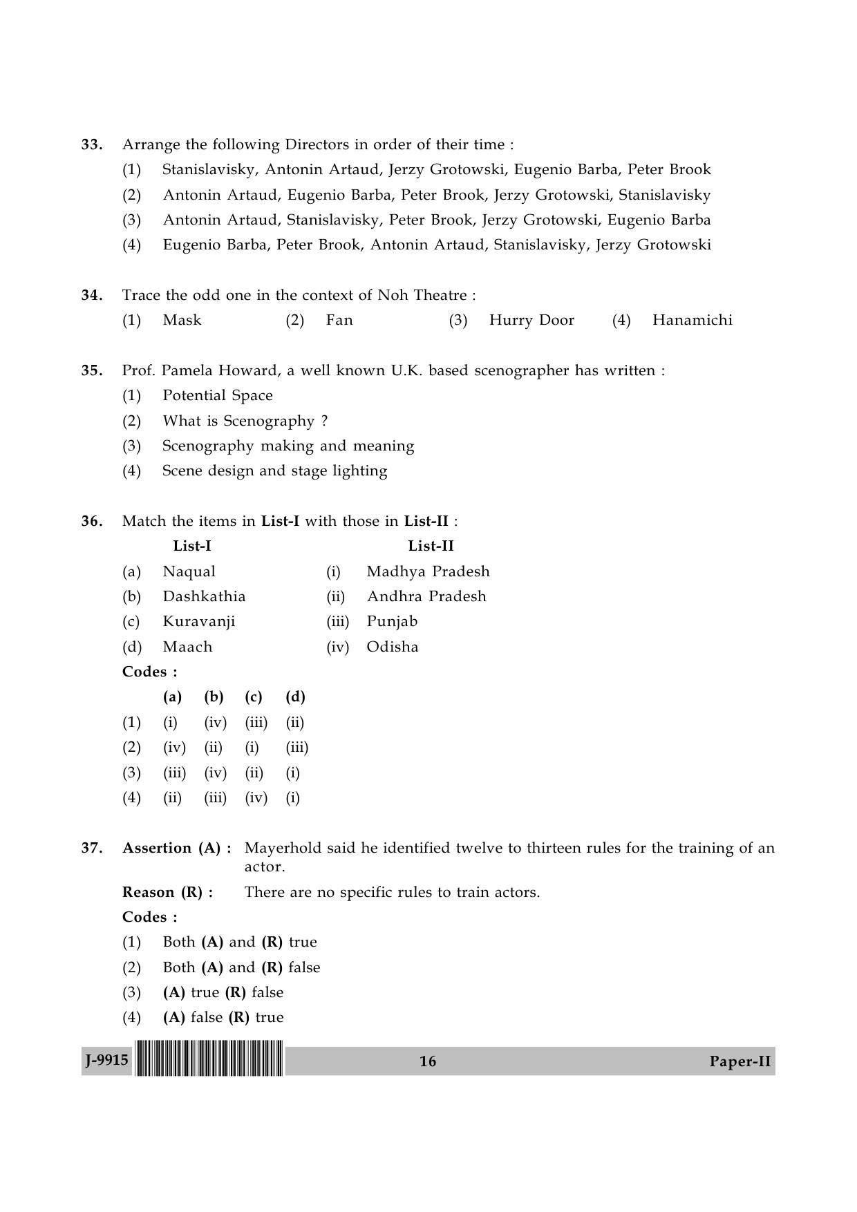 UGC NET Drama and Theatre Question Paper II June 2015 16