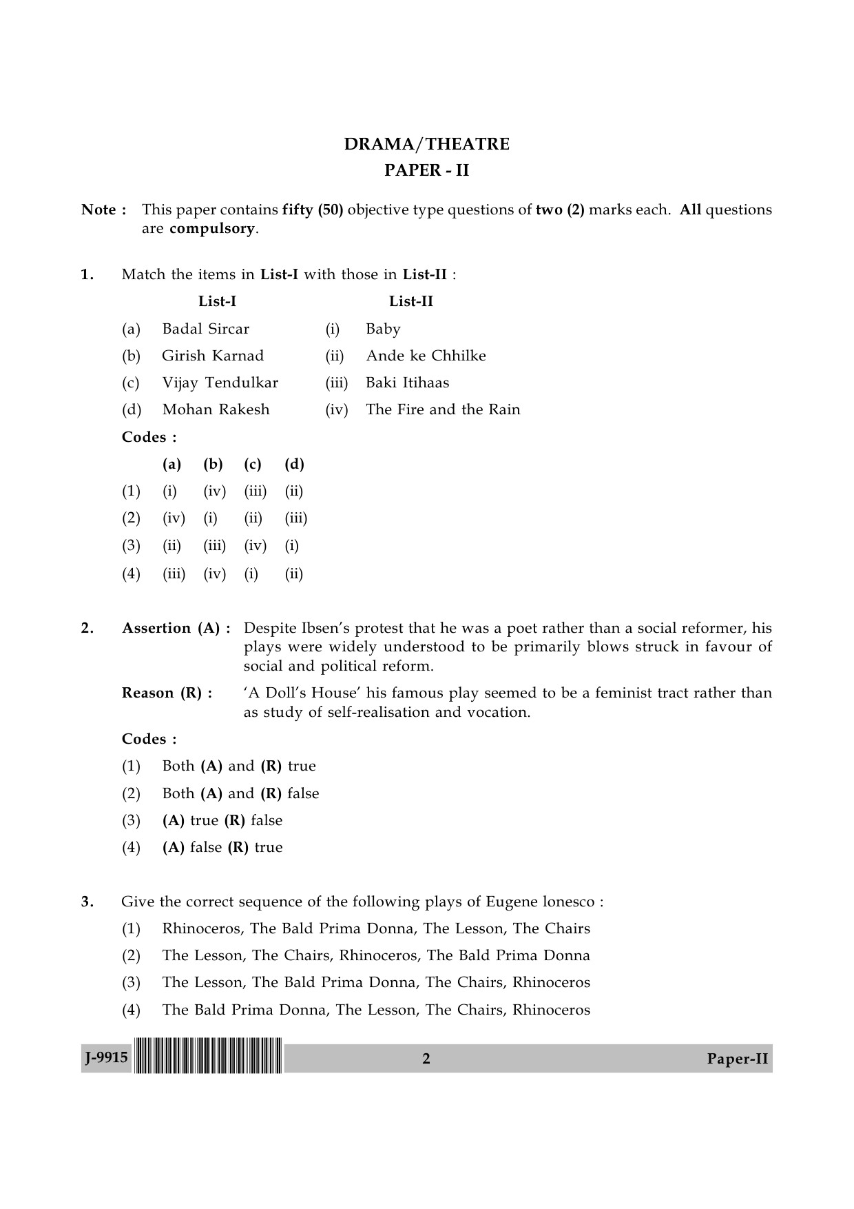 UGC NET Drama and Theatre Question Paper II June 2015 2