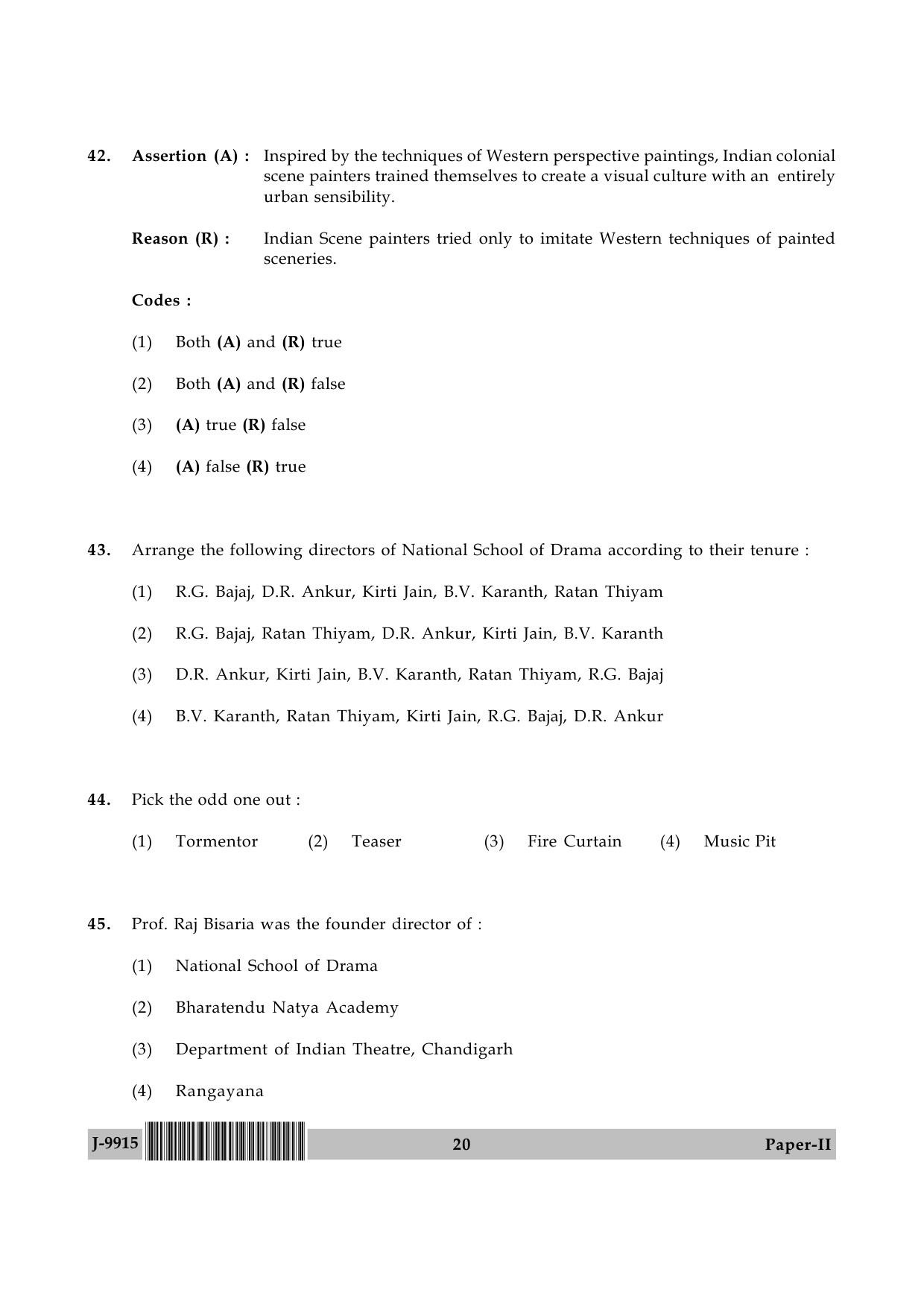 UGC NET Drama and Theatre Question Paper II June 2015 20