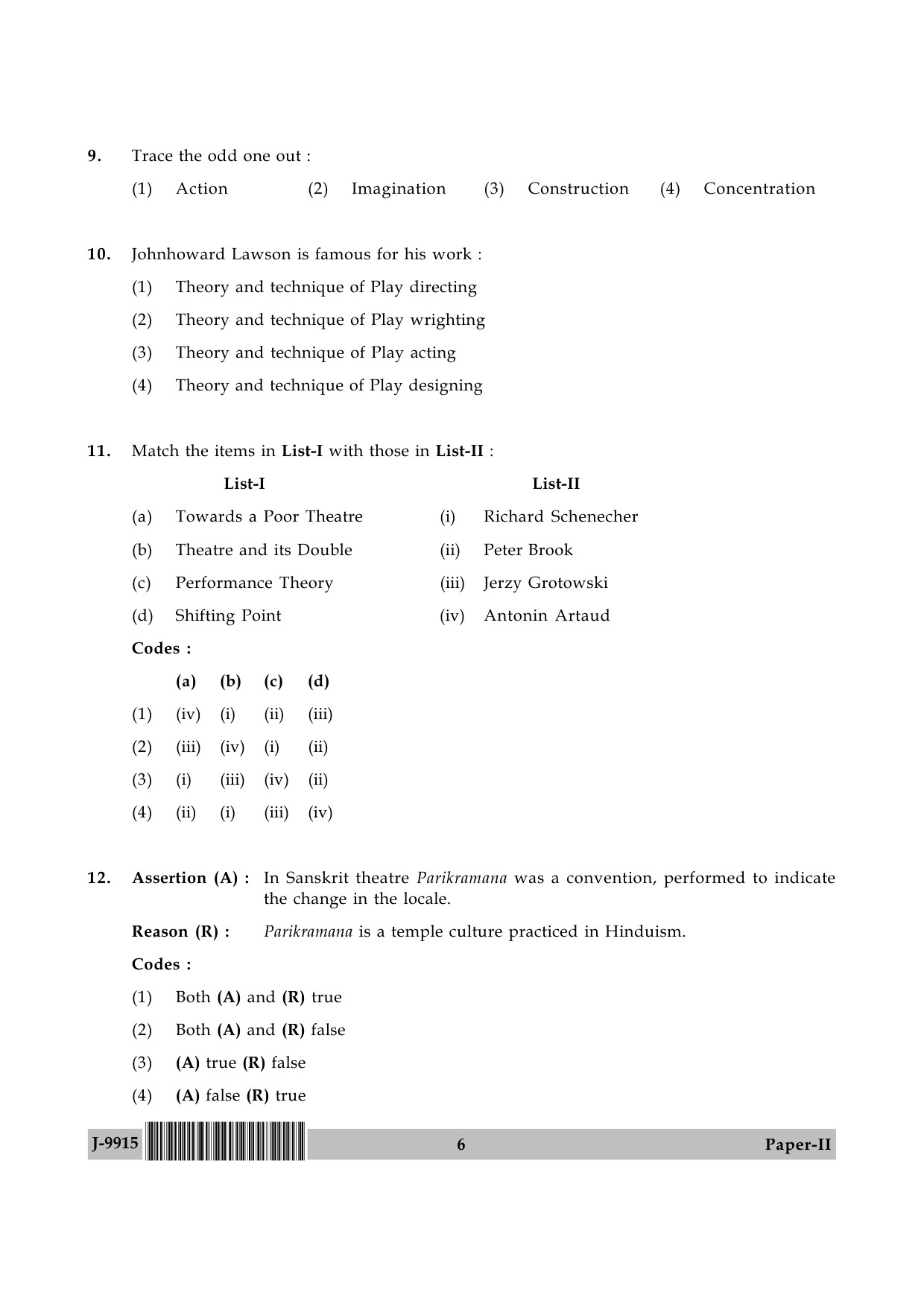 UGC NET Drama and Theatre Question Paper II June 2015 6