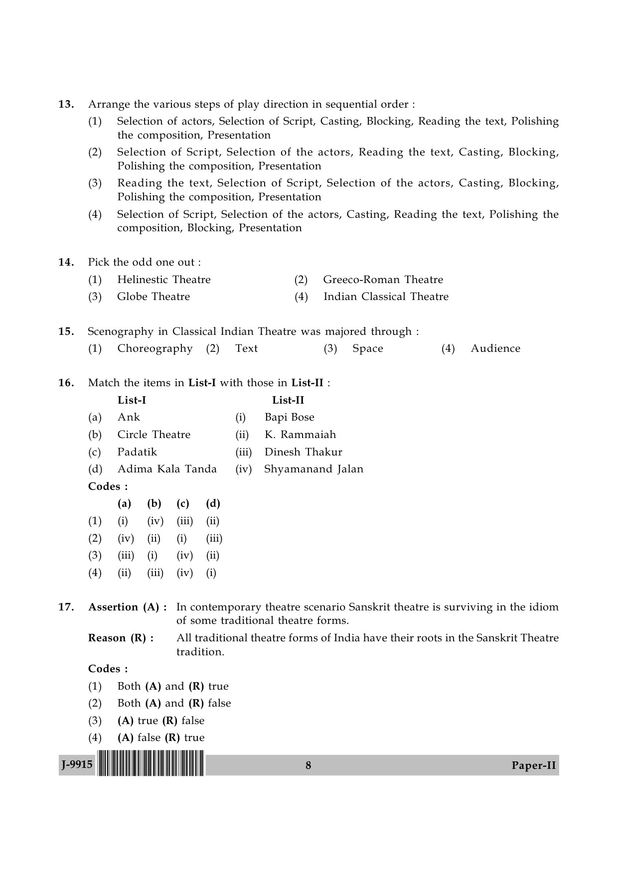 UGC NET Drama and Theatre Question Paper II June 2015 8