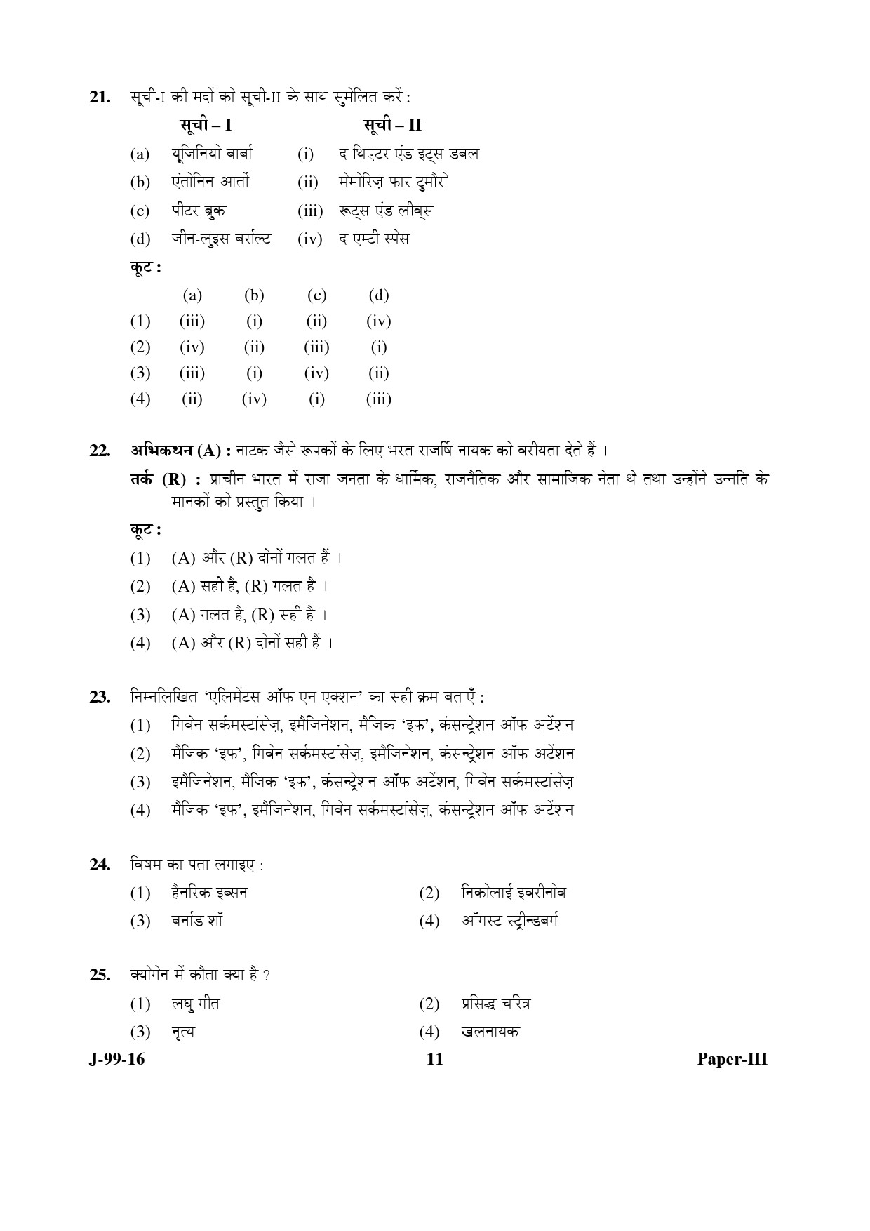 UGC NET Drama and Theatre Question Paper III July 2016 11