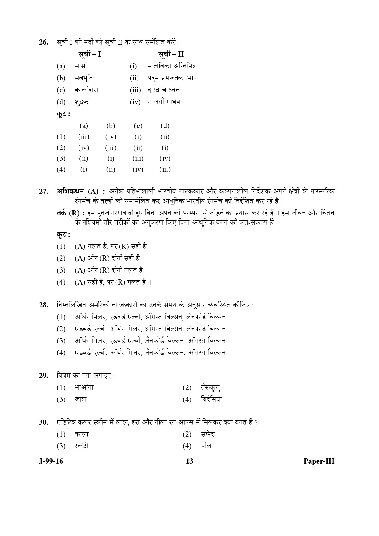 UGC NET Drama and Theatre Question Paper III July 2016 13