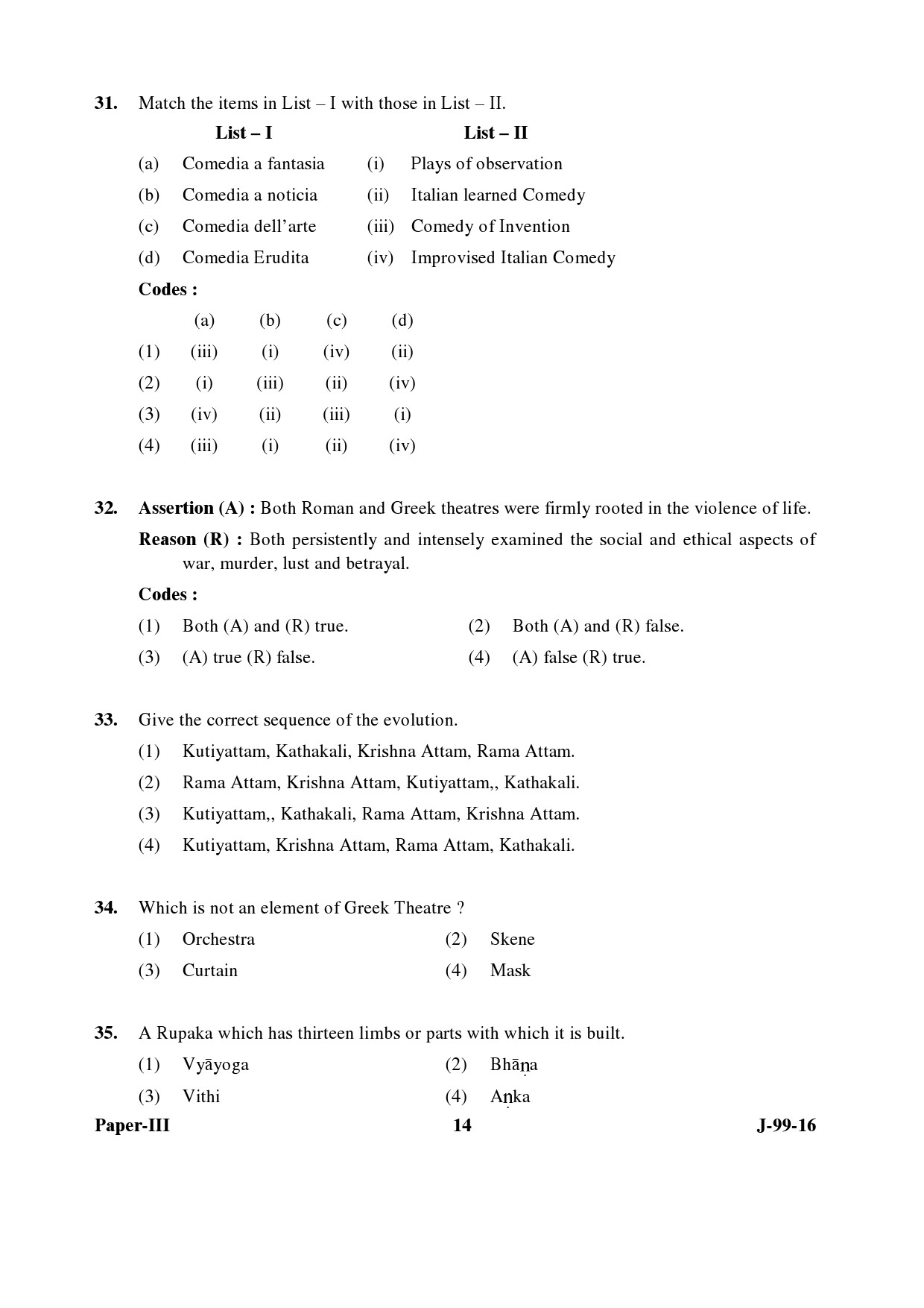 UGC NET Drama and Theatre Question Paper III July 2016 14