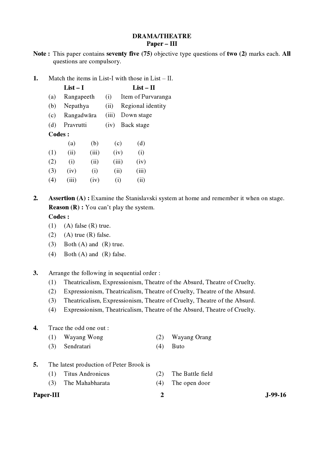 UGC NET Drama and Theatre Question Paper III July 2016 2