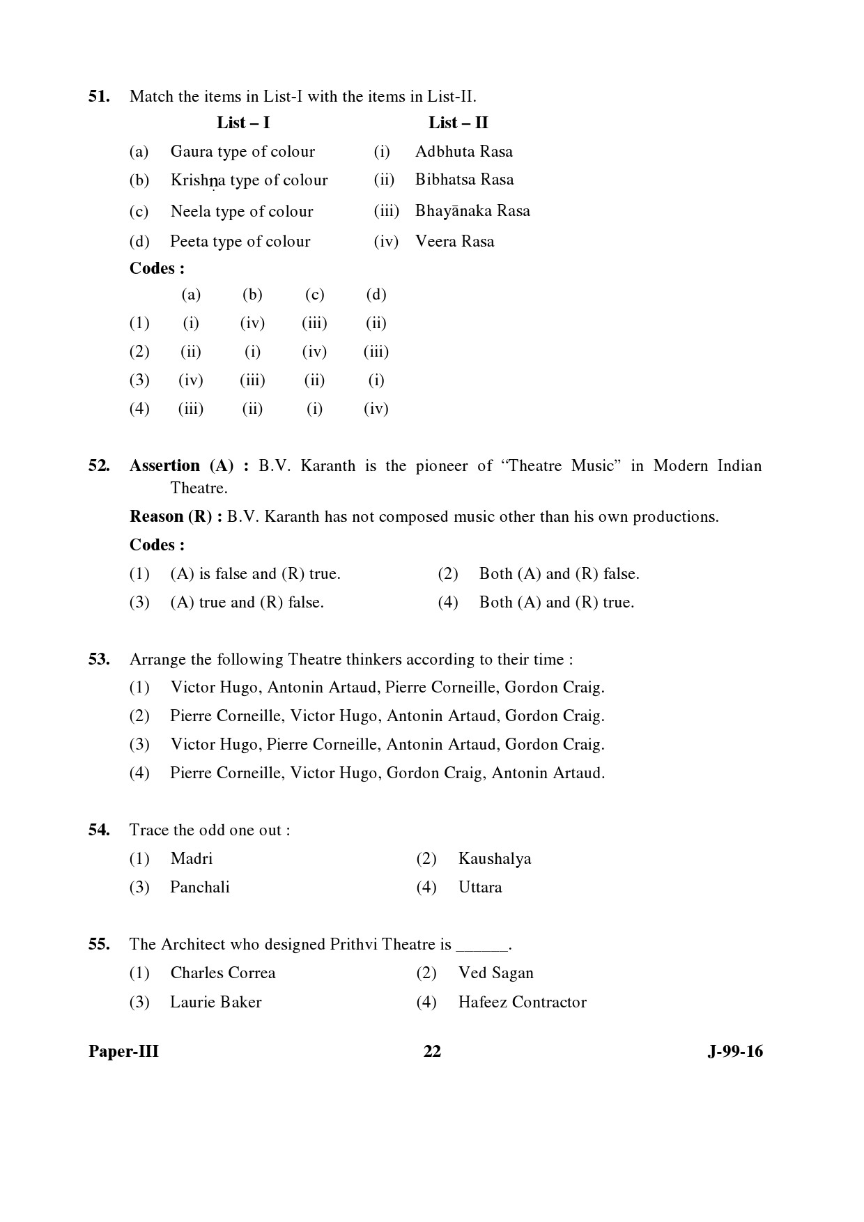 UGC NET Drama and Theatre Question Paper III July 2016 22