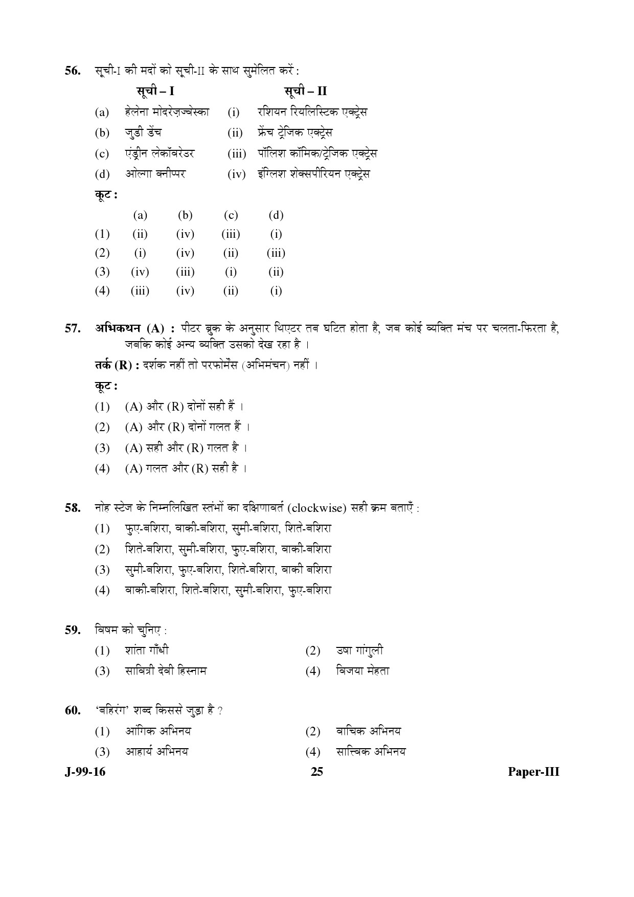 UGC NET Drama and Theatre Question Paper III July 2016 25