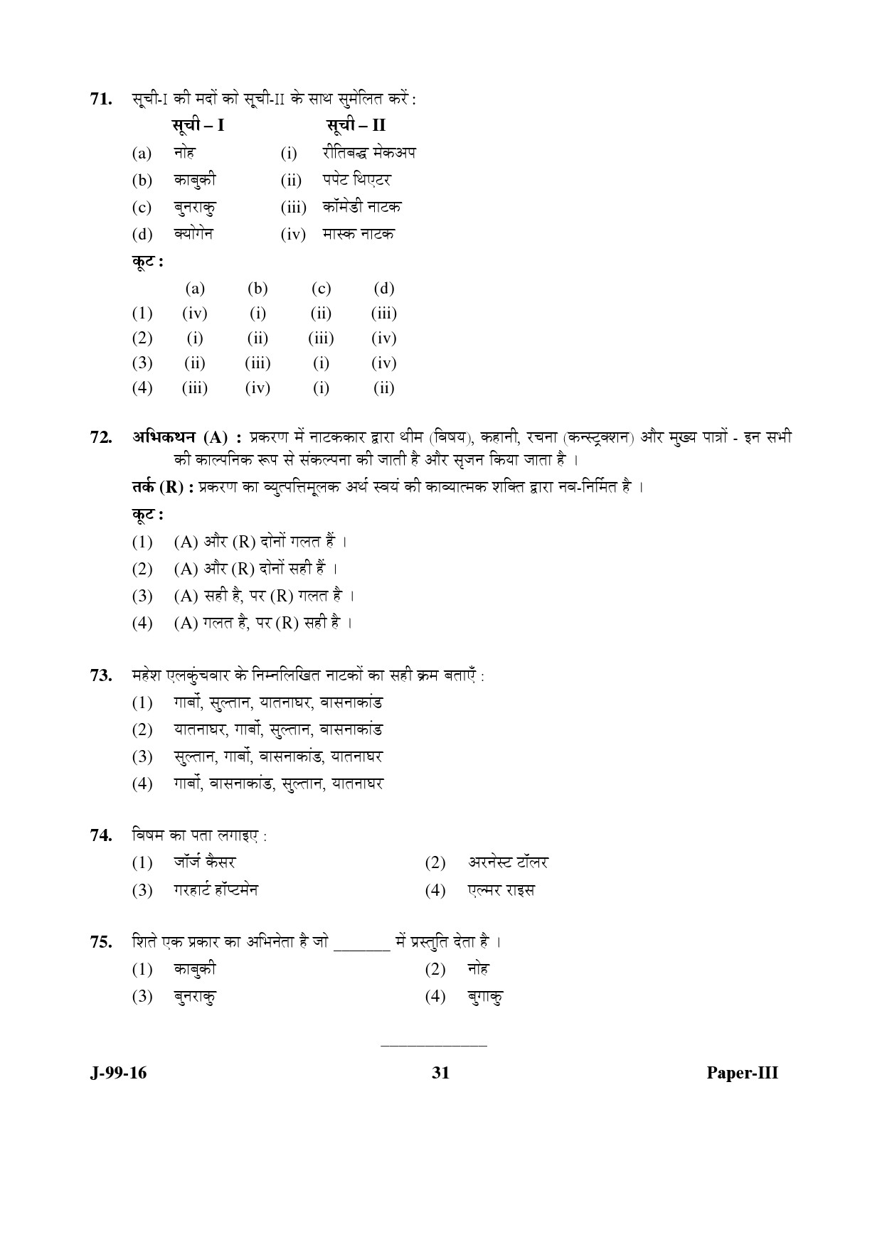 UGC NET Drama and Theatre Question Paper III July 2016 31