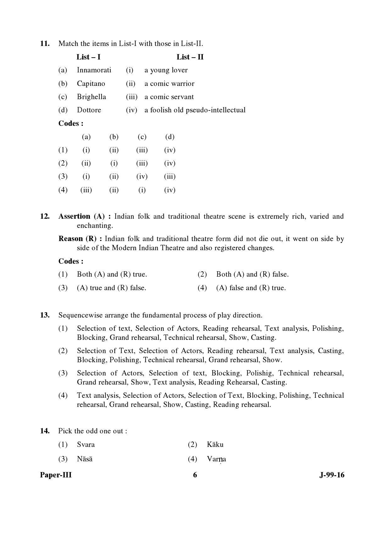 UGC NET Drama and Theatre Question Paper III July 2016 6