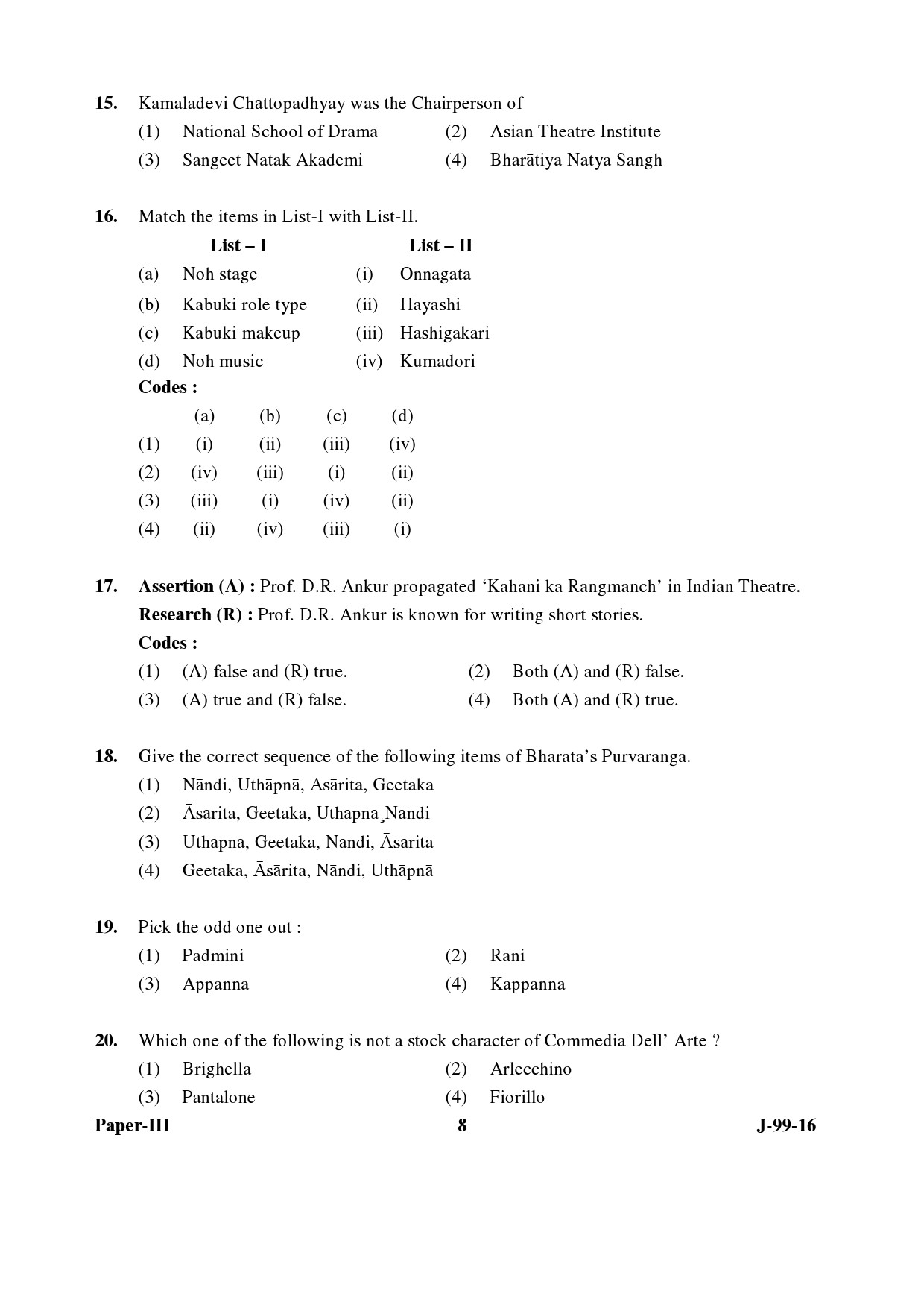 UGC NET Drama and Theatre Question Paper III July 2016 8