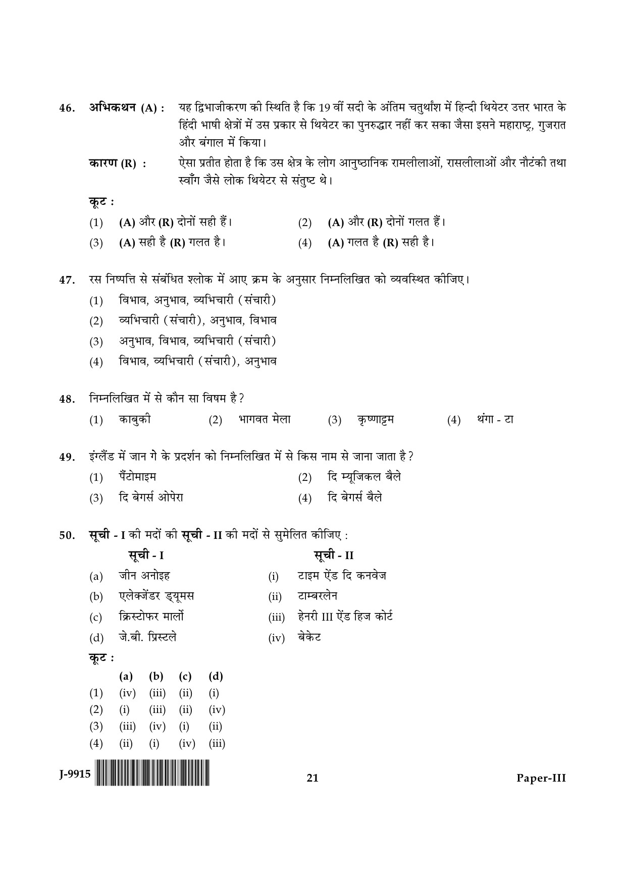 UGC NET Drama and Theatre Question Paper III June 2015 21